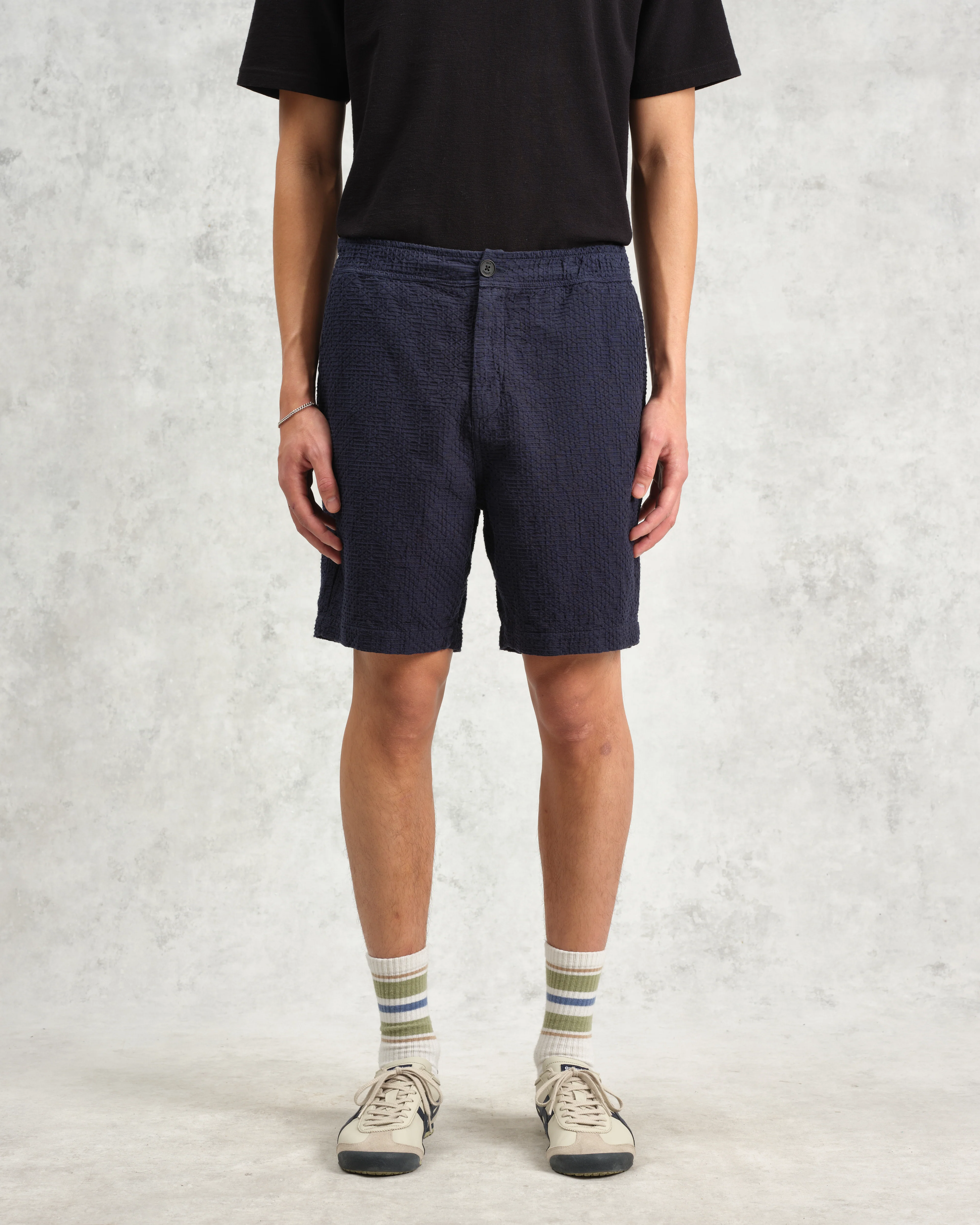 Kurt - Navy Honeycomb Cotton Shorts - Image 5