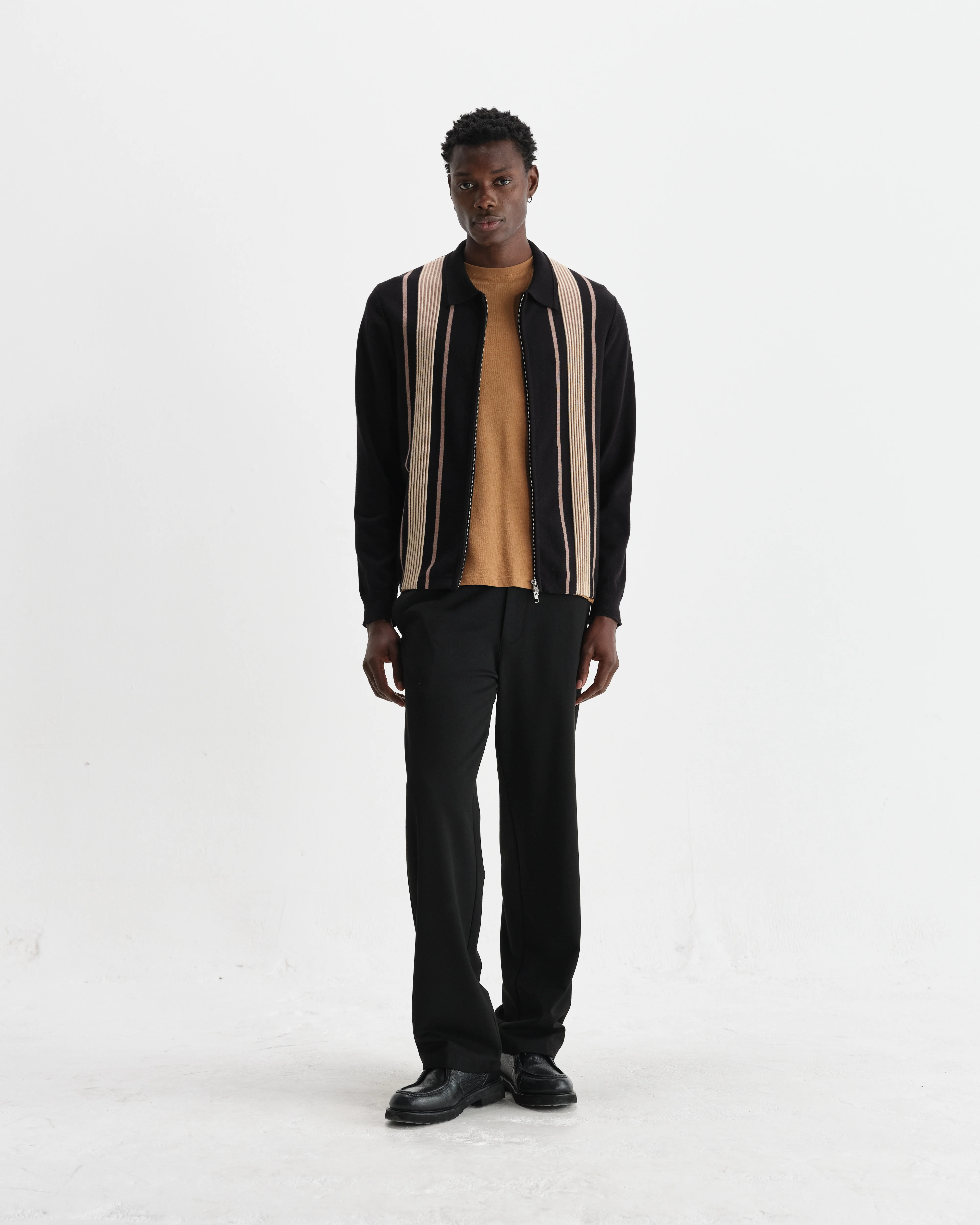 Lennox - Black And Beige Milano Stripe Knitted Polo - Image 5