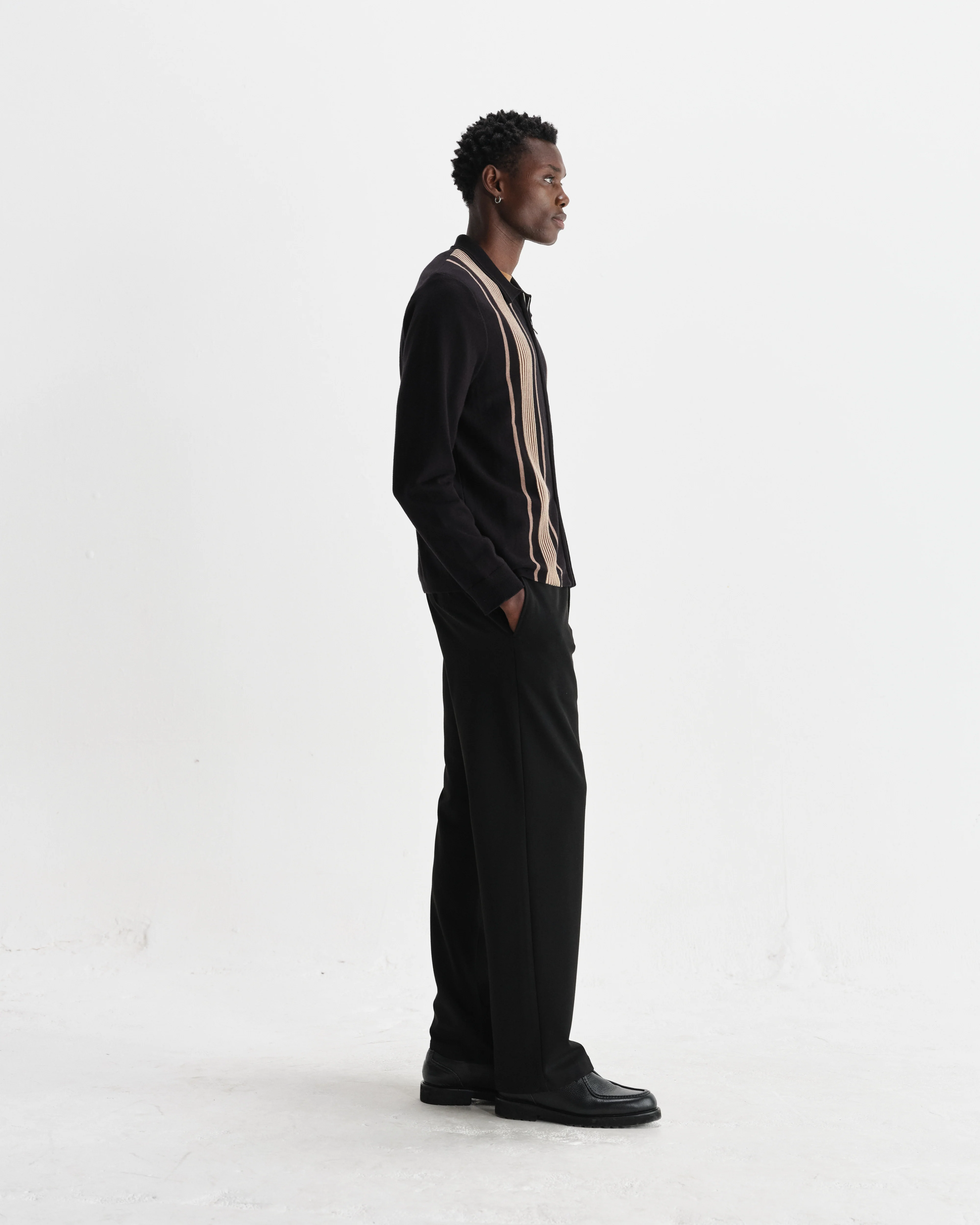 Lennox - Black And Beige Milano Stripe Knitted Polo - Image 6