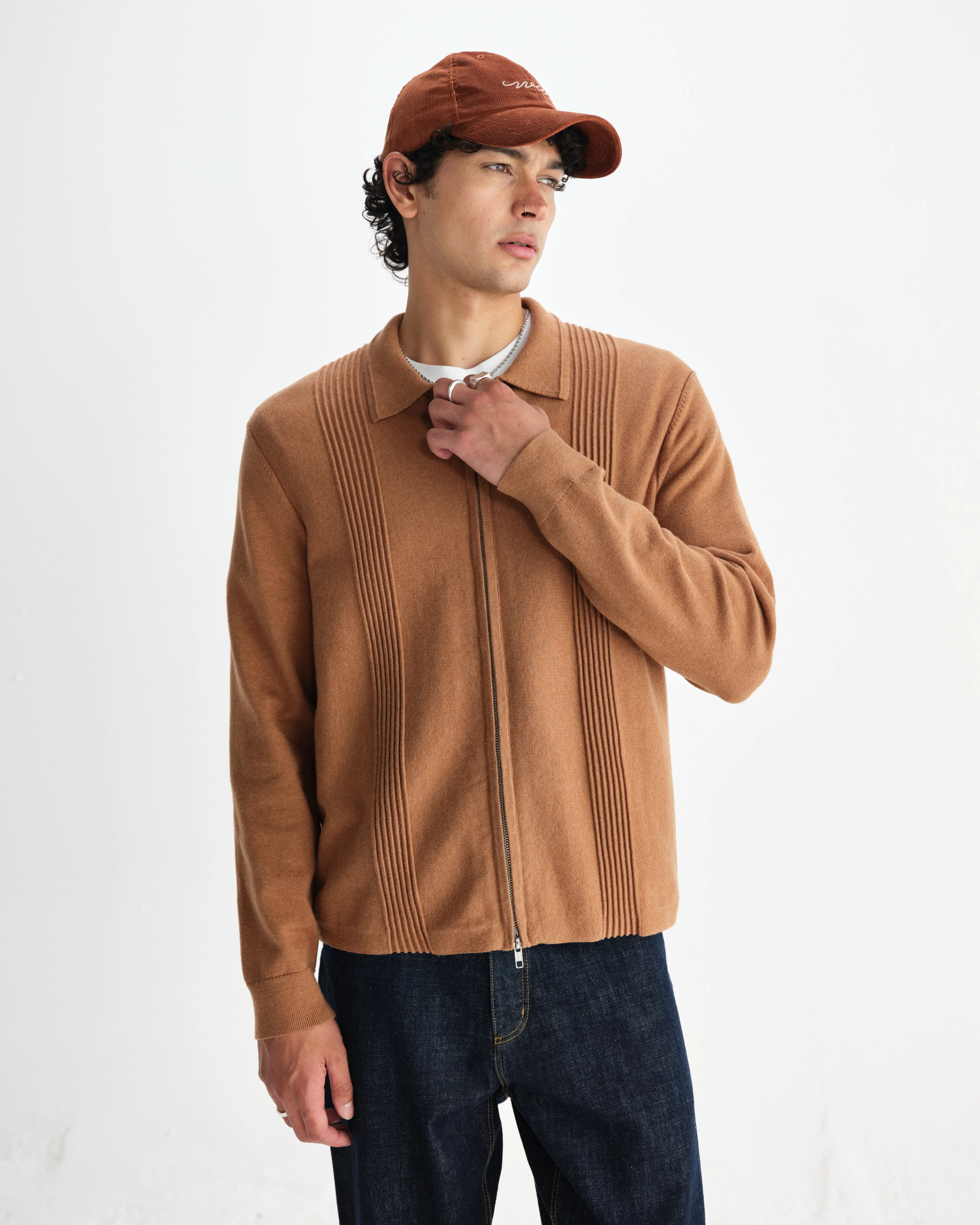 Lennox - Camel Milano Stripe Knitted Polo - Image 2