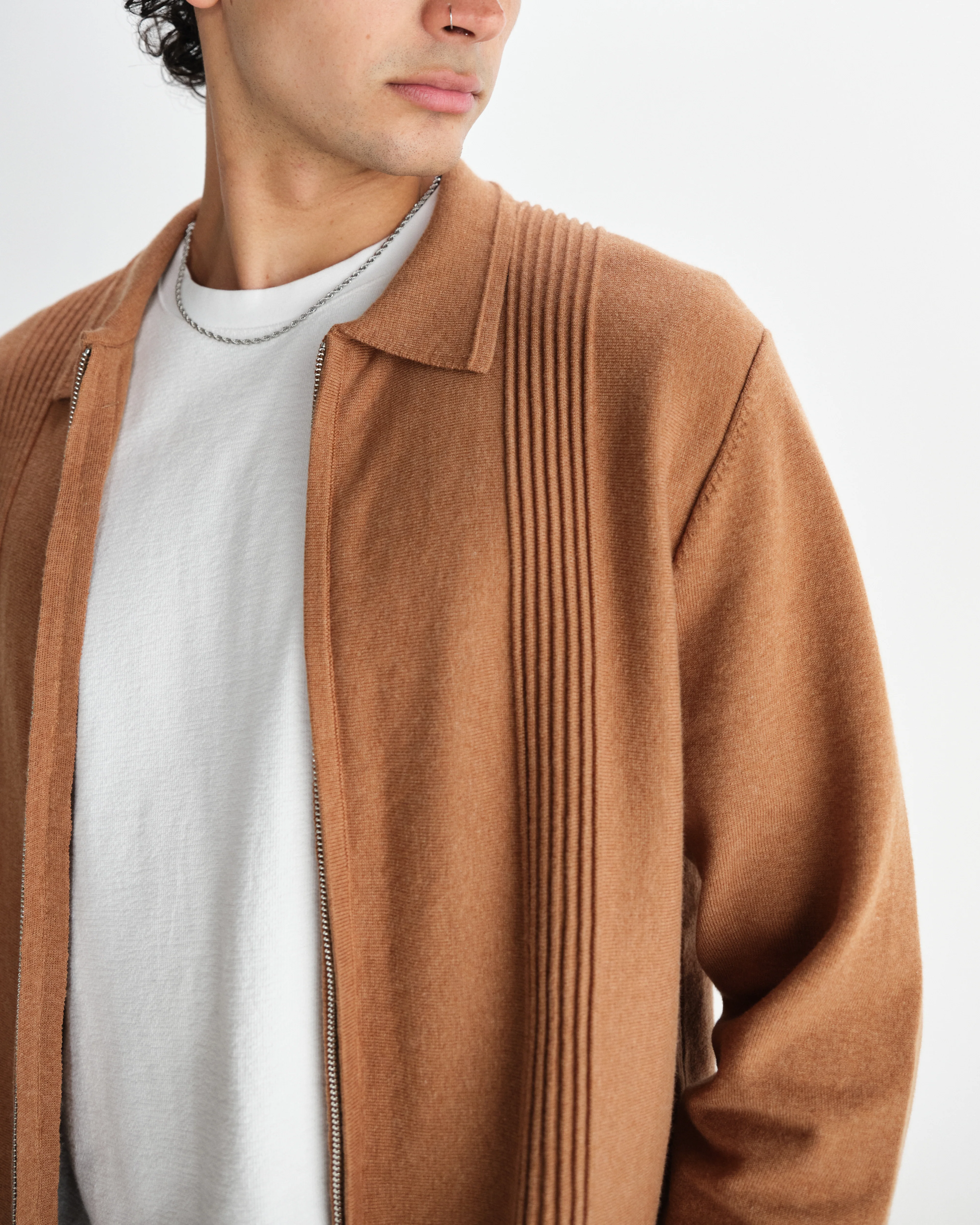 Lennox - Camel Milano Stripe Knitted Polo - Image 3