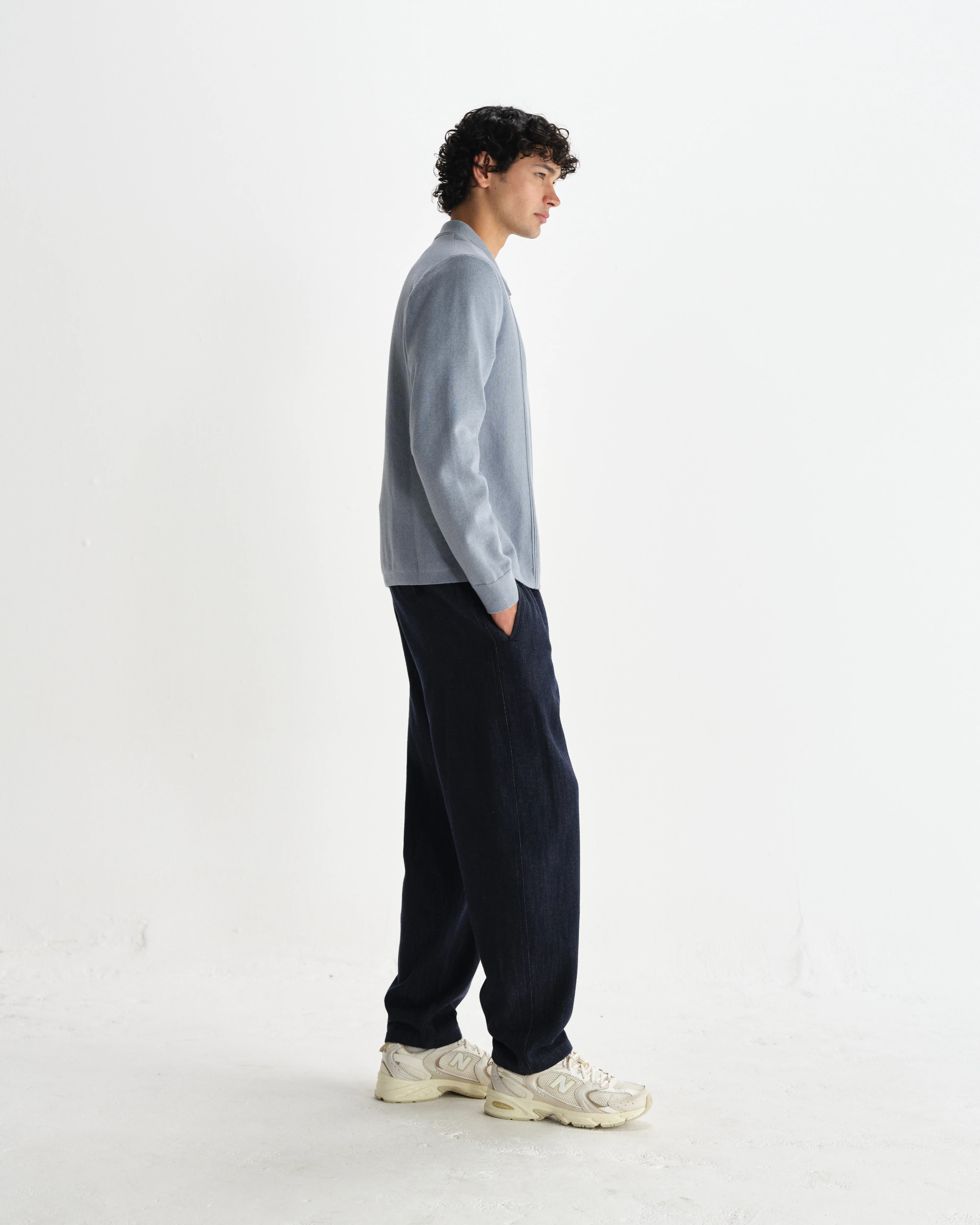 Lennox - Grey Blue Milano Stripe Knitted Polo - Image 5