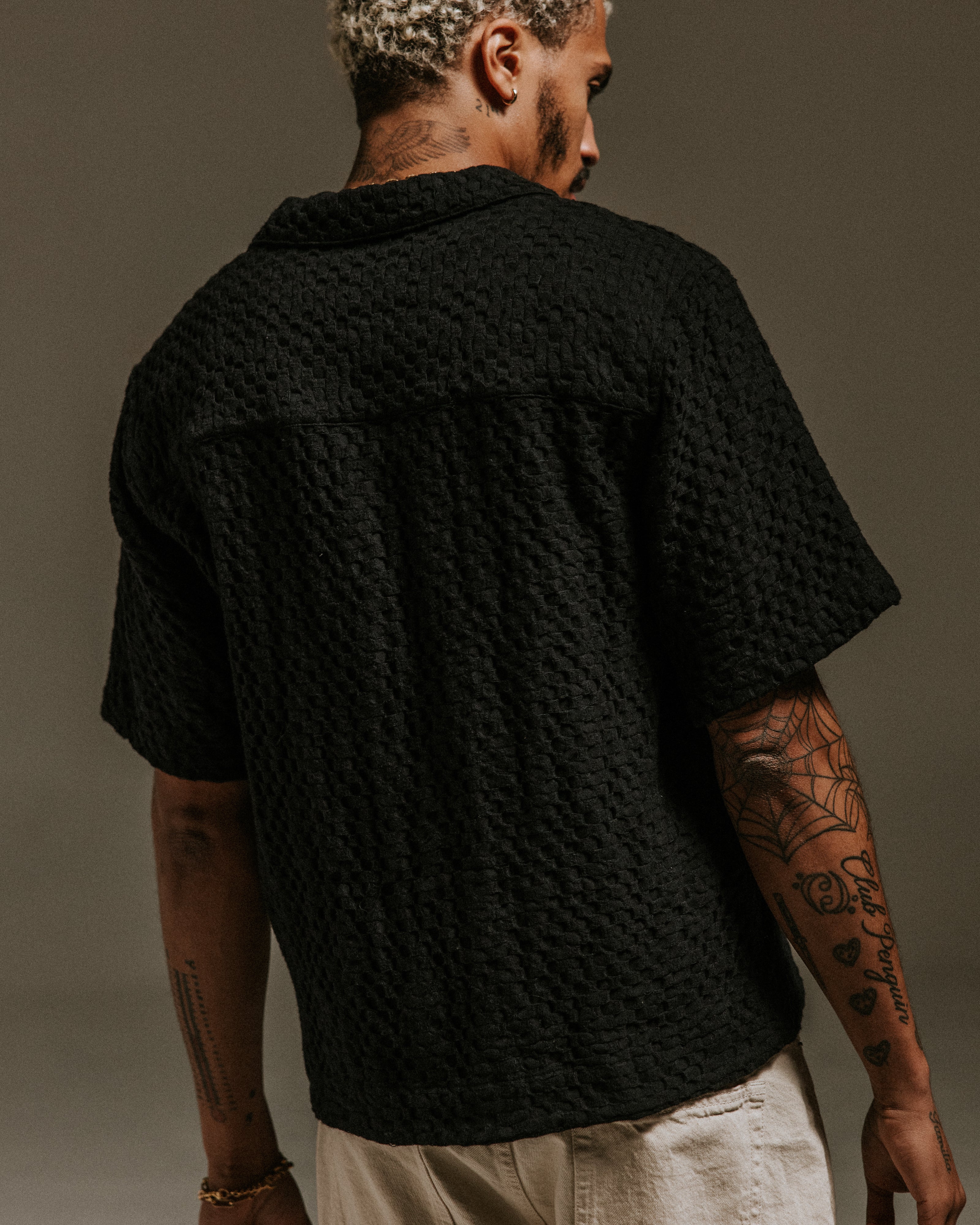 Lido - Black Dobby Cotton Weave Short-Sleeve Shirt - Image 5
