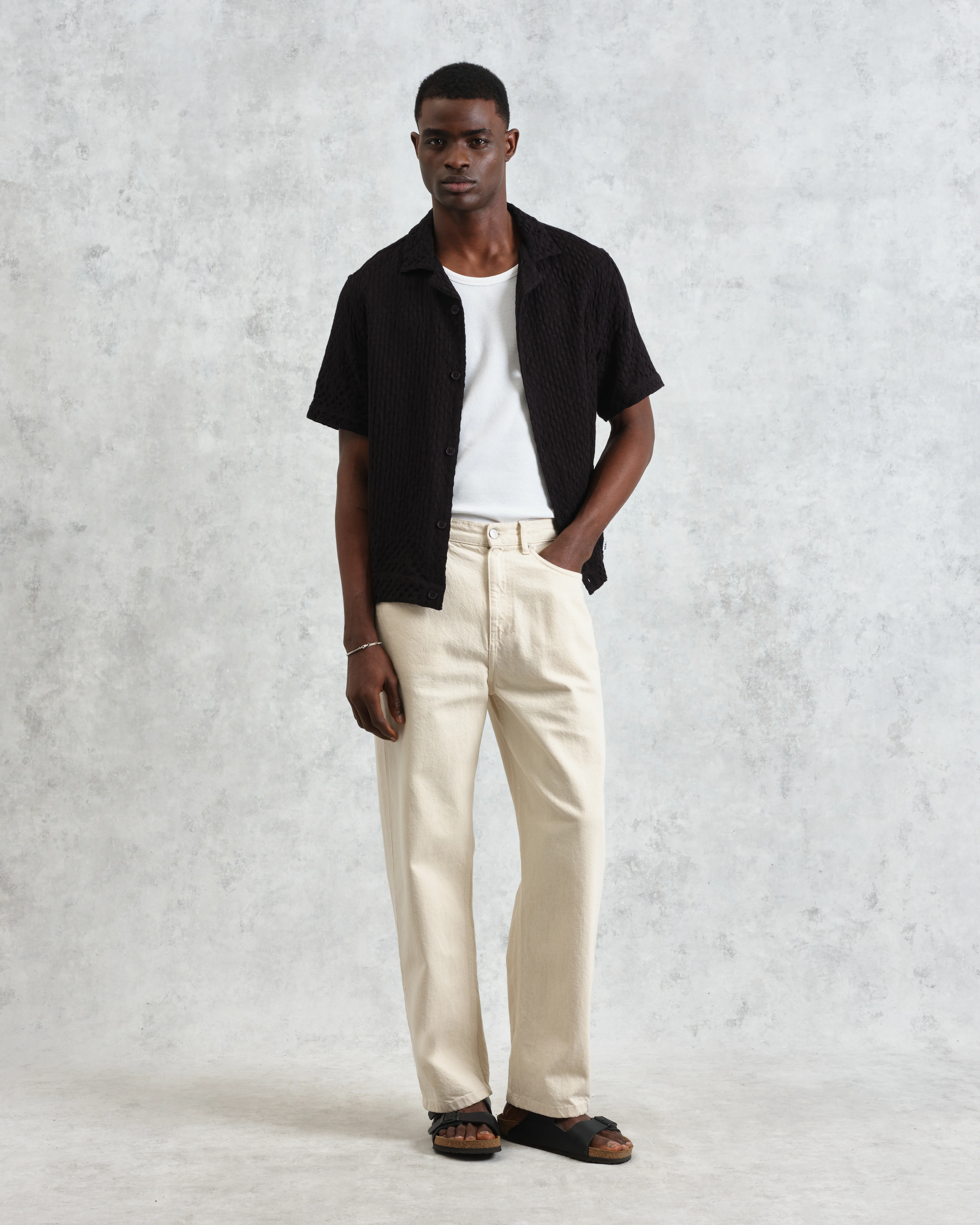 Lido - Black Dobby Cotton Weave Short-Sleeve Shirt - Image 6