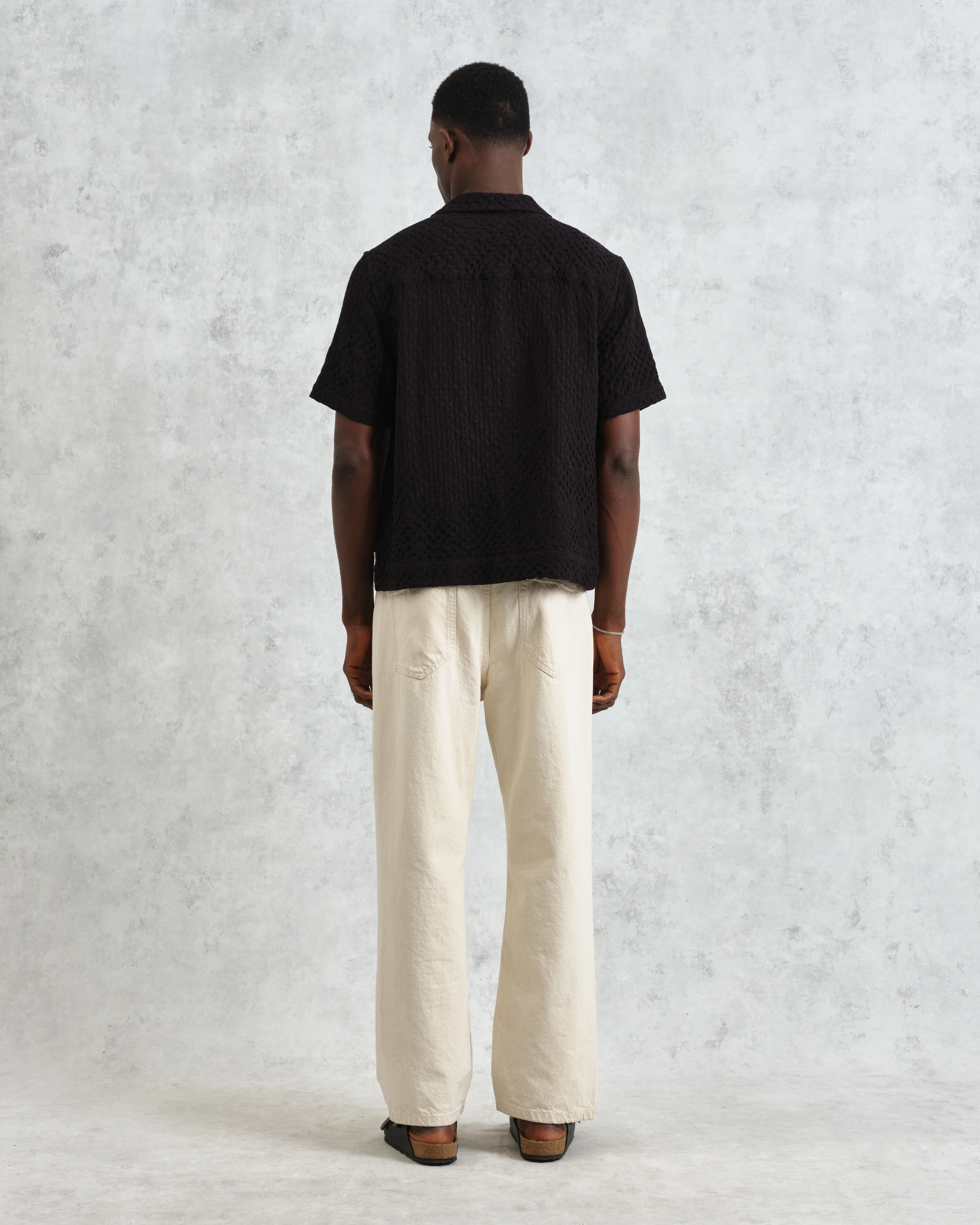 Lido - Black Dobby Cotton Weave Short-Sleeve Shirt - Image 8