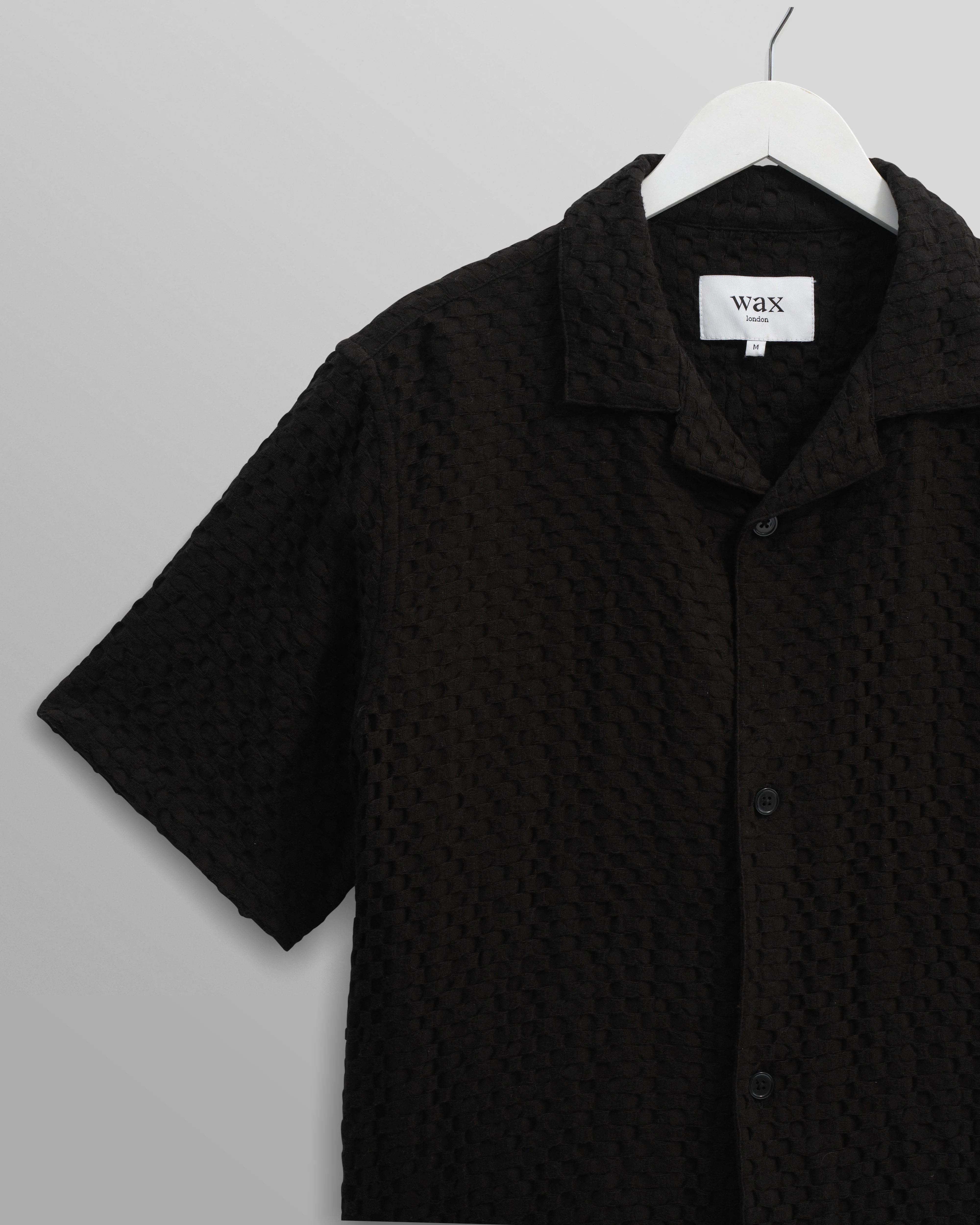 Lido - Black Dobby Cotton Weave Short-Sleeve Shirt - Image 9