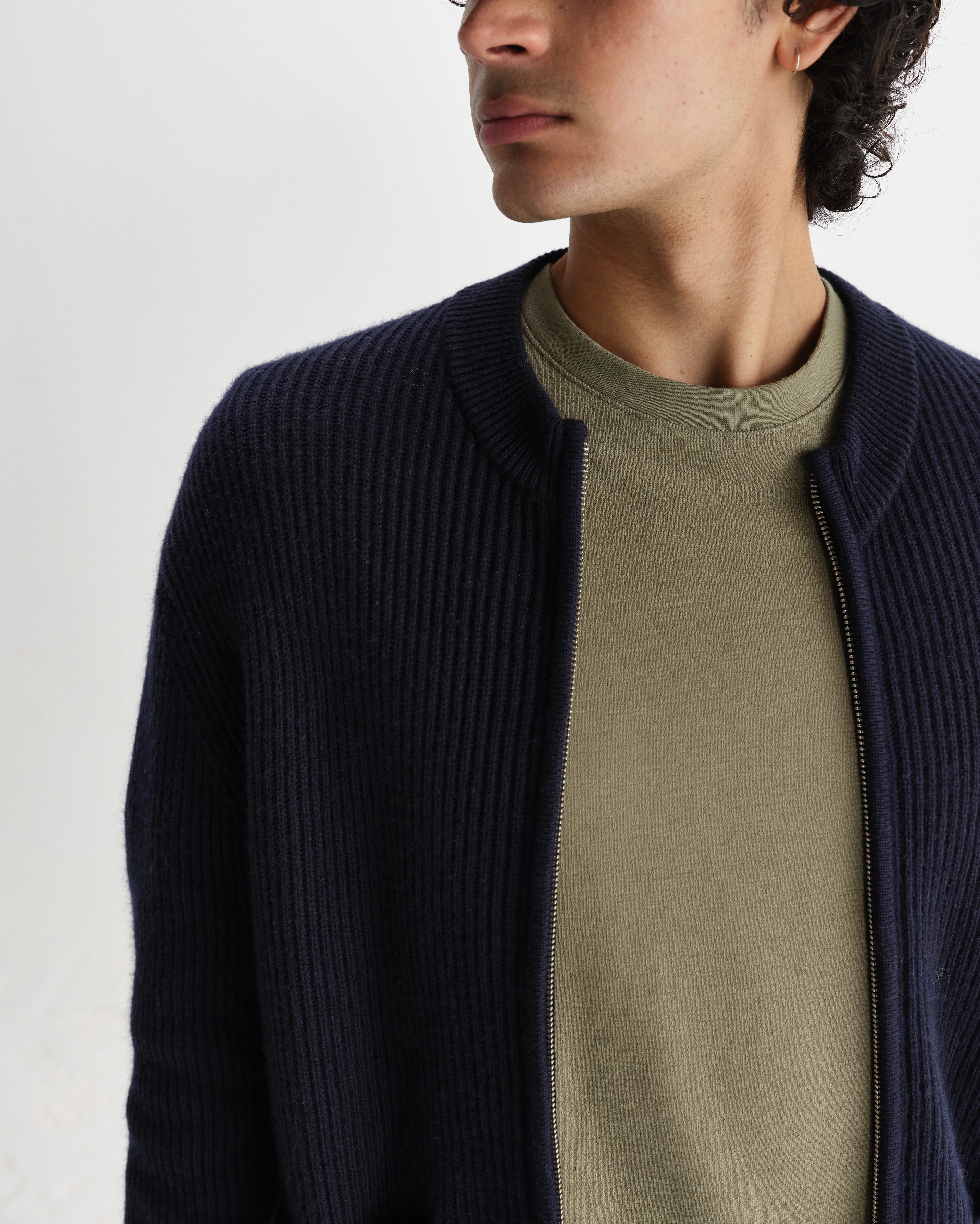 Lisford - Navy Stitch Zip Cardigan - Image 3