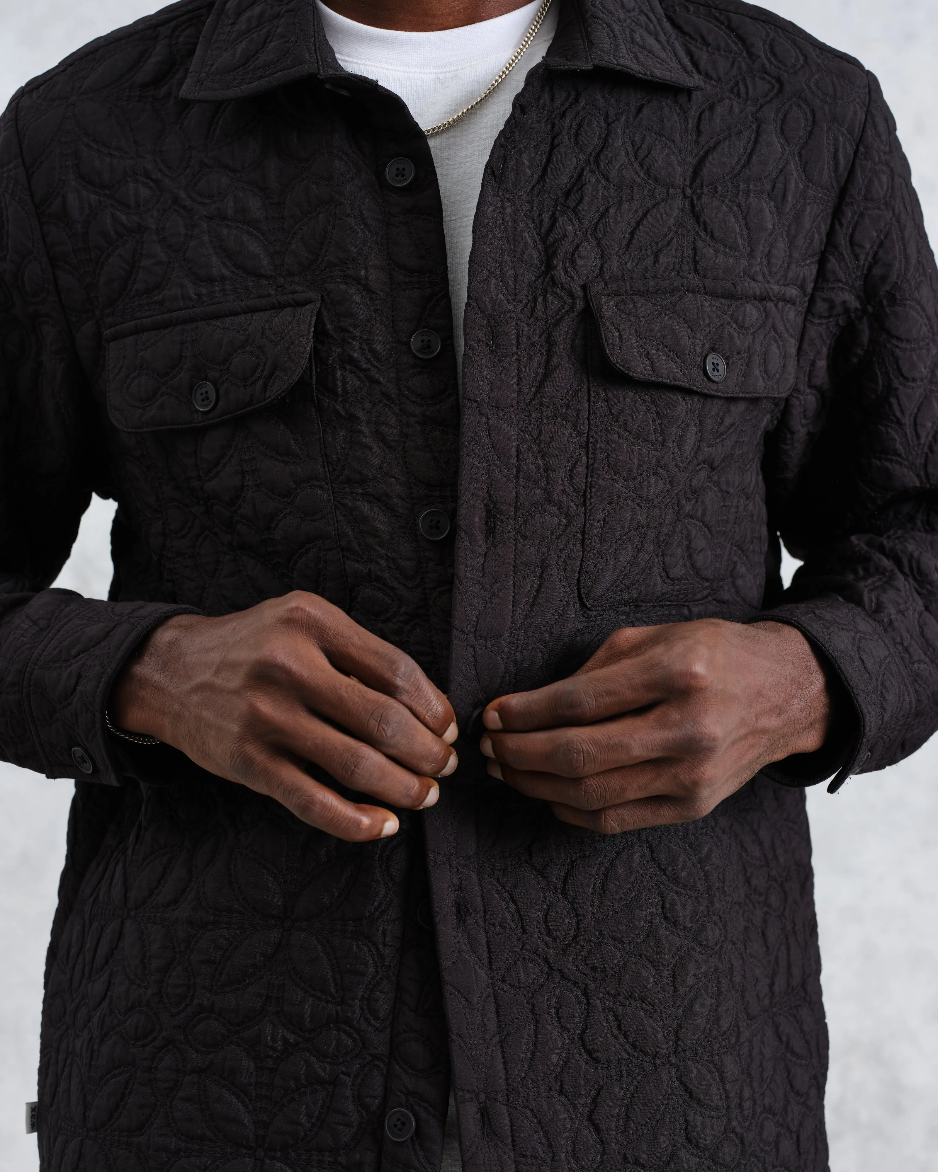 Lomond - Black Petal Jacquard Quilted Overshirt - Image 3