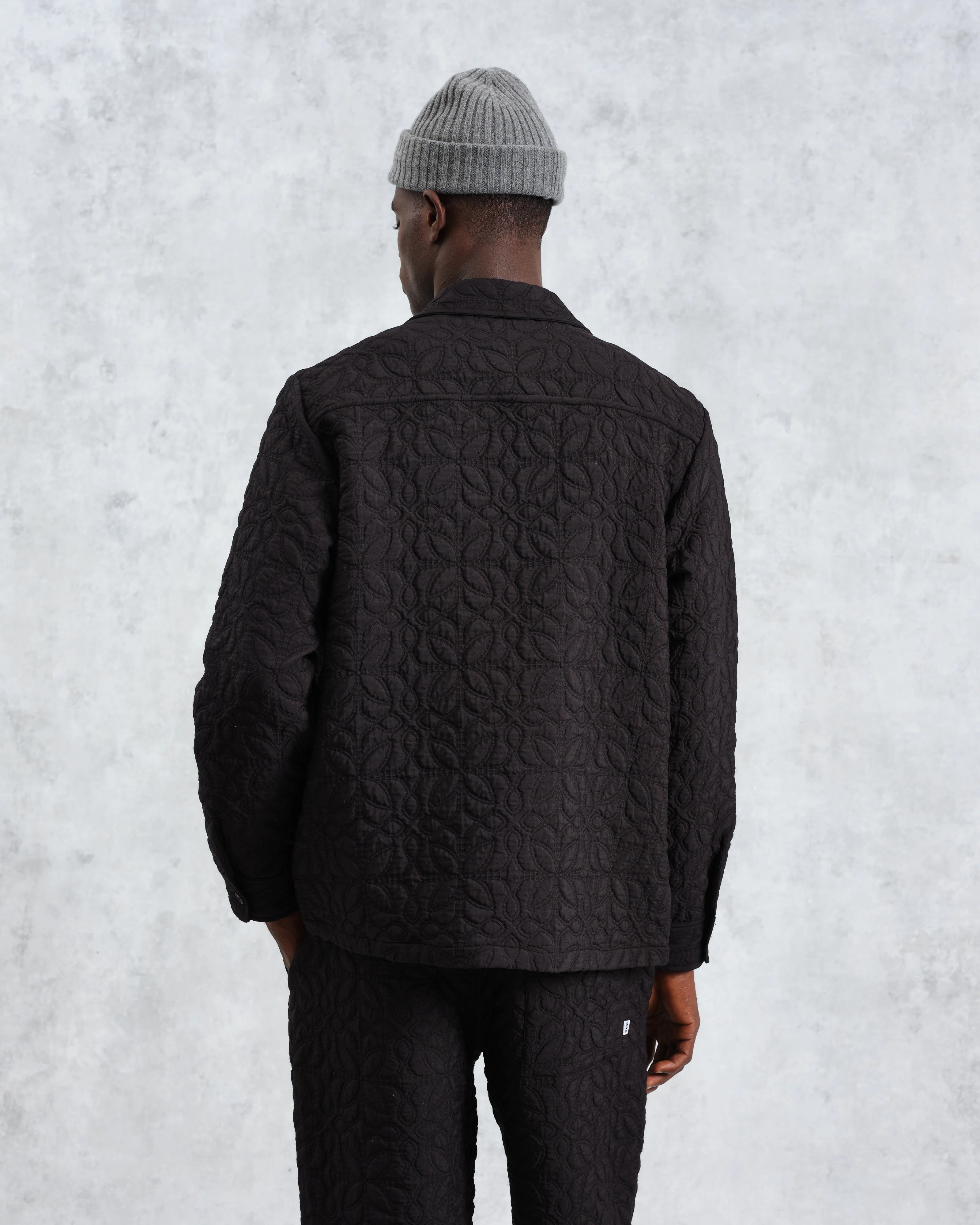 Lomond - Black Petal Jacquard Quilted Overshirt - Image 7