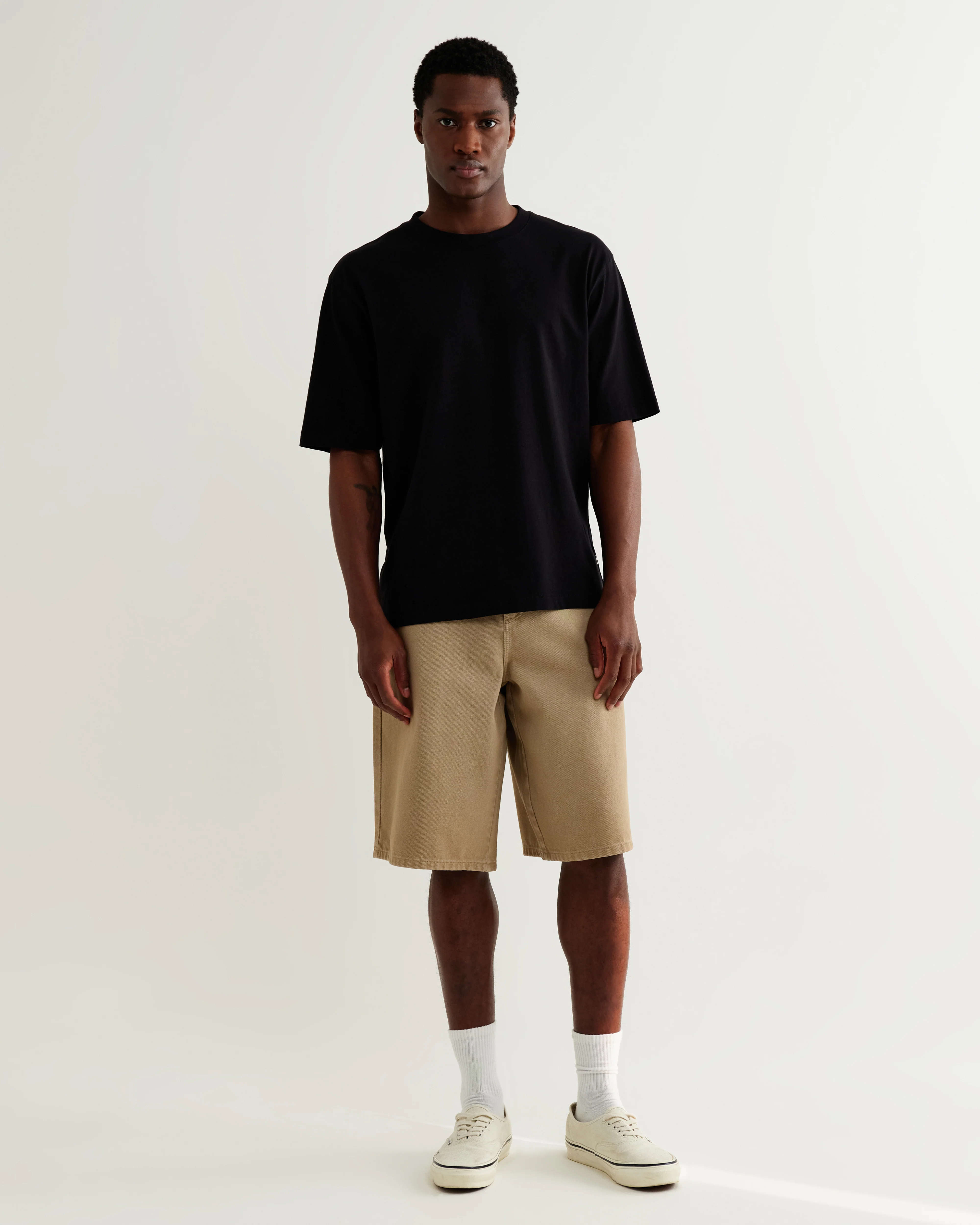 Luca - Washed Beige Organic Cotton Denim Shorts - Image 3