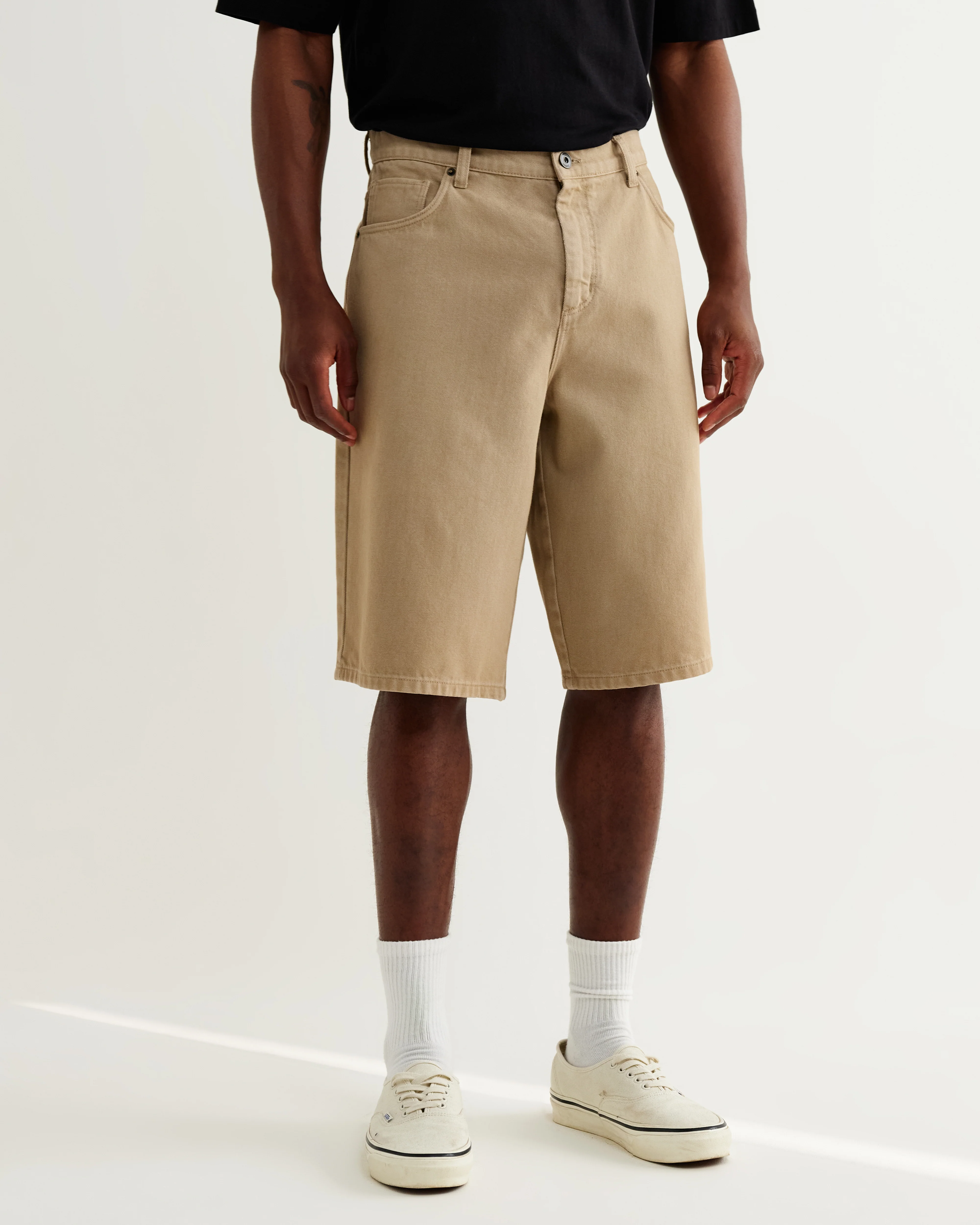 Luca - Washed Beige Organic Cotton Denim Shorts - Image 4