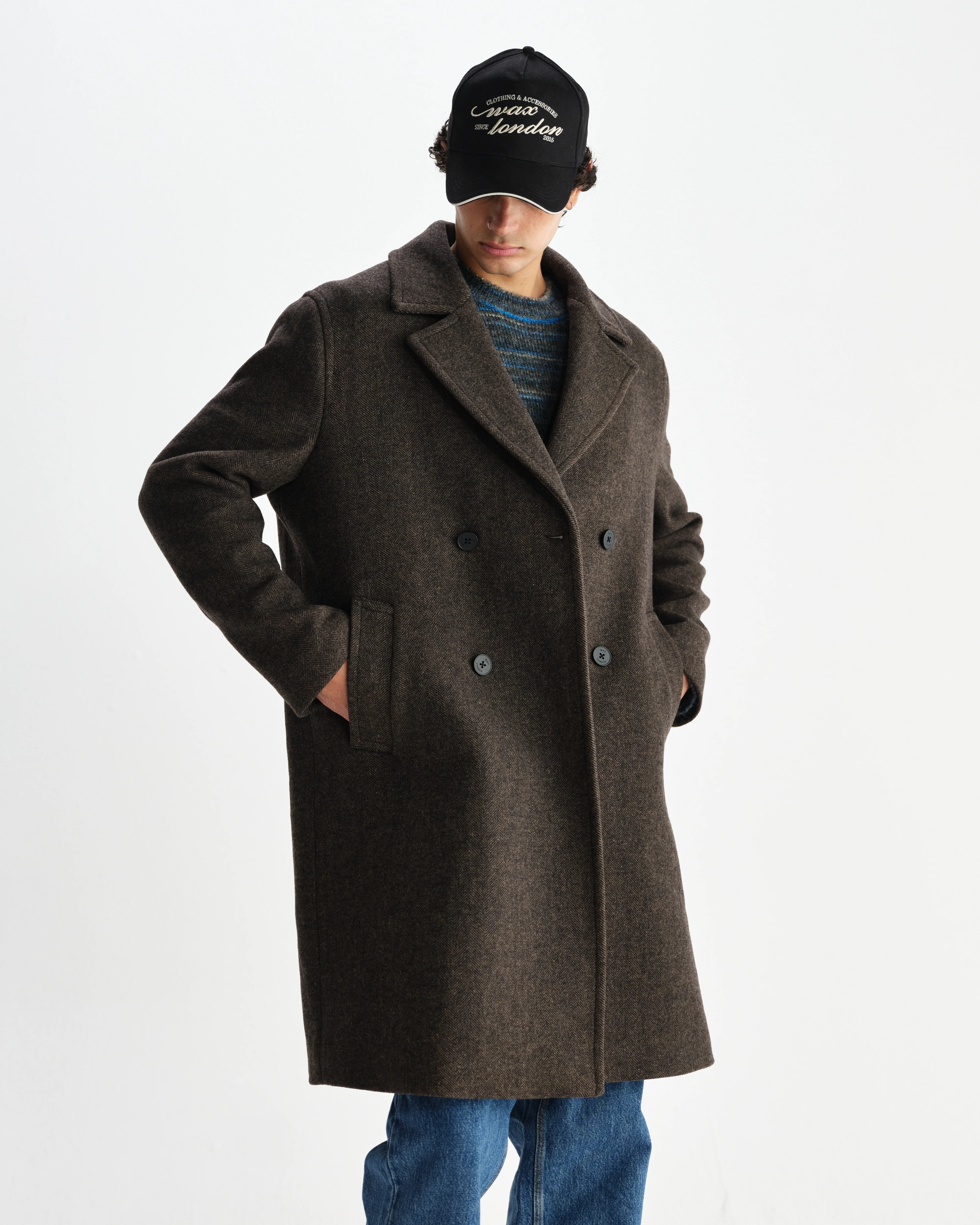 Magnus - Brown Herringbone Double-Breasted Wool Overcoat - Image 2