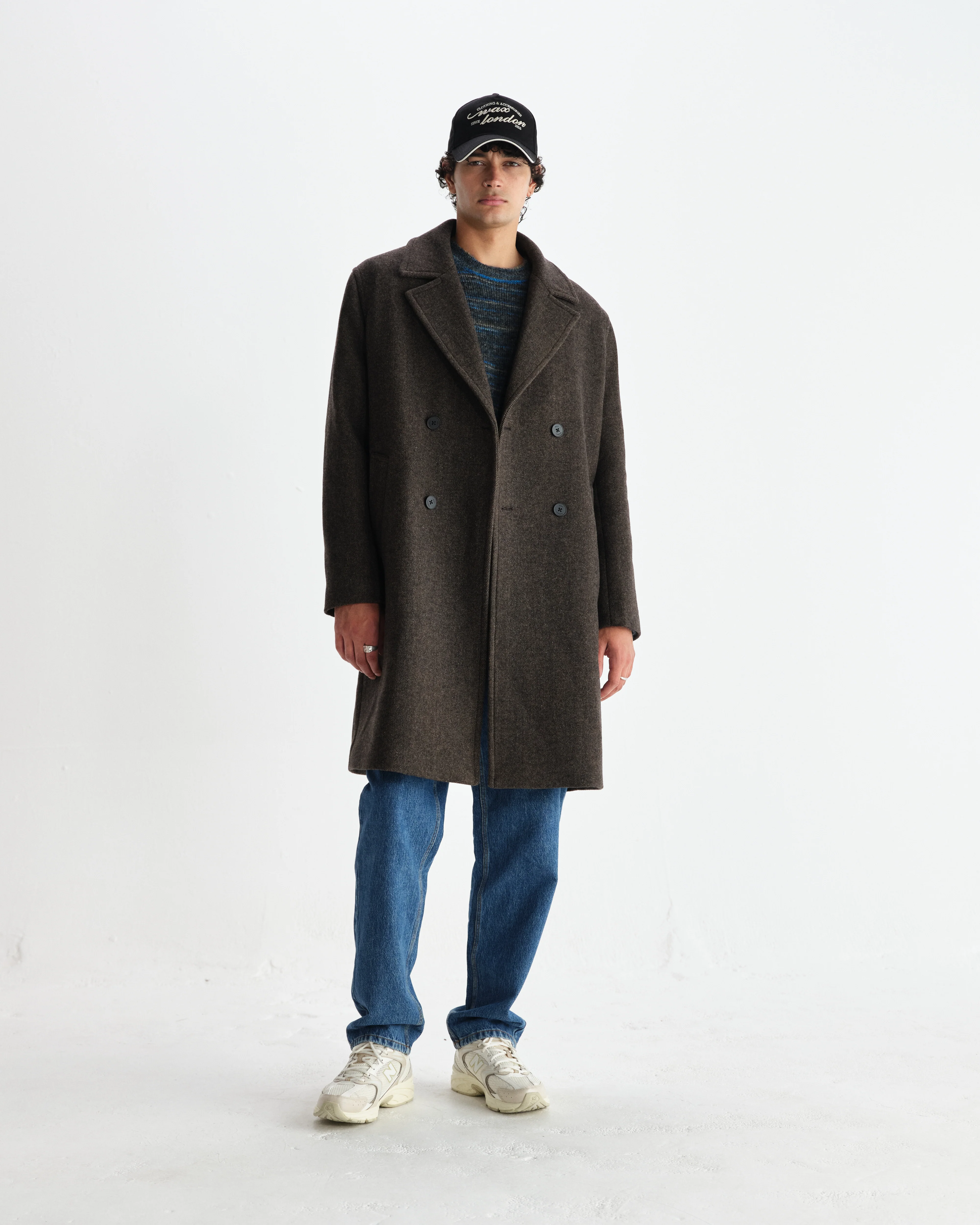 Magnus - Brown Herringbone Double-Breasted Wool Overcoat - Image 4