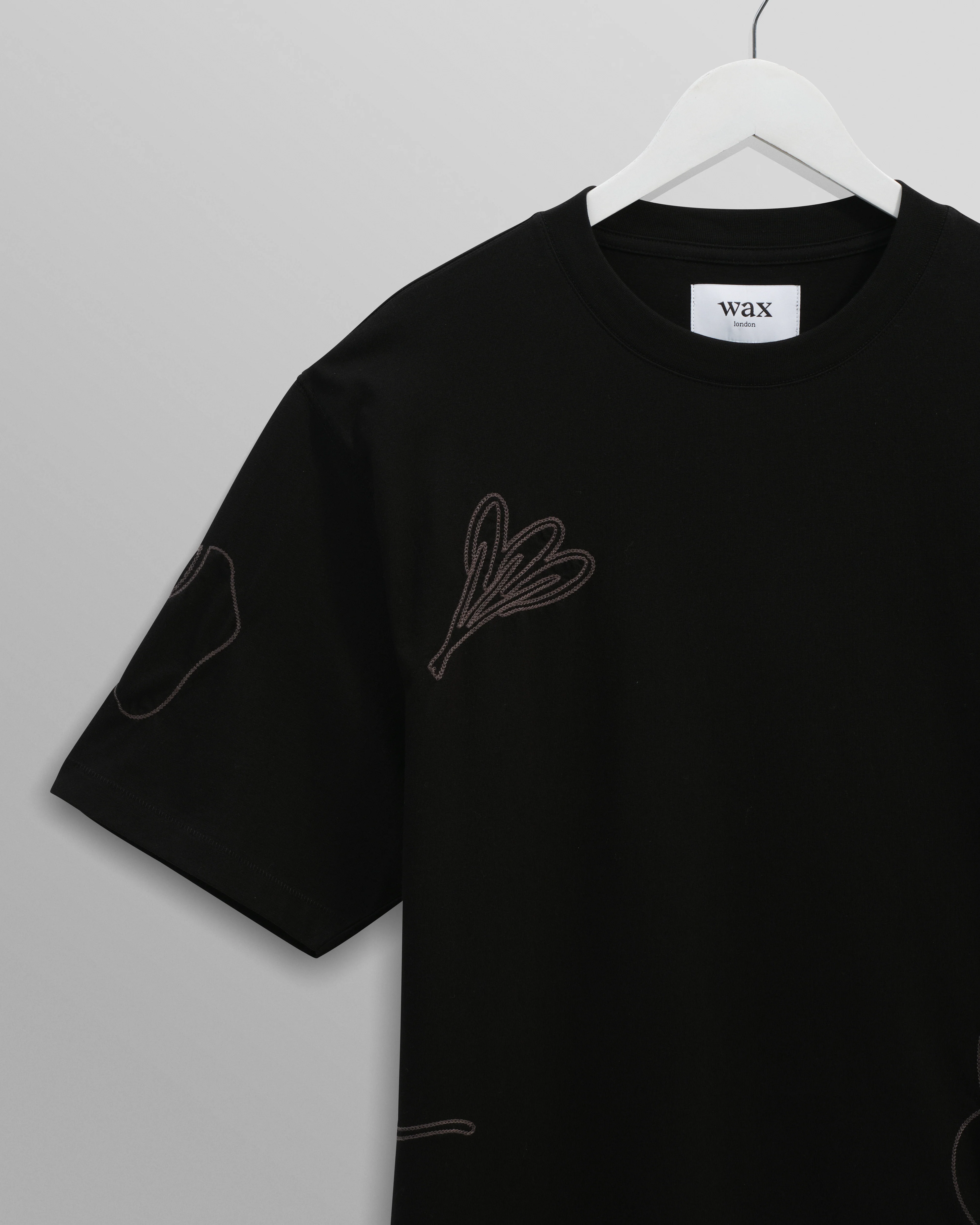 Milton - Black Embroidered Organic Cotton T-Shirt - Image 10