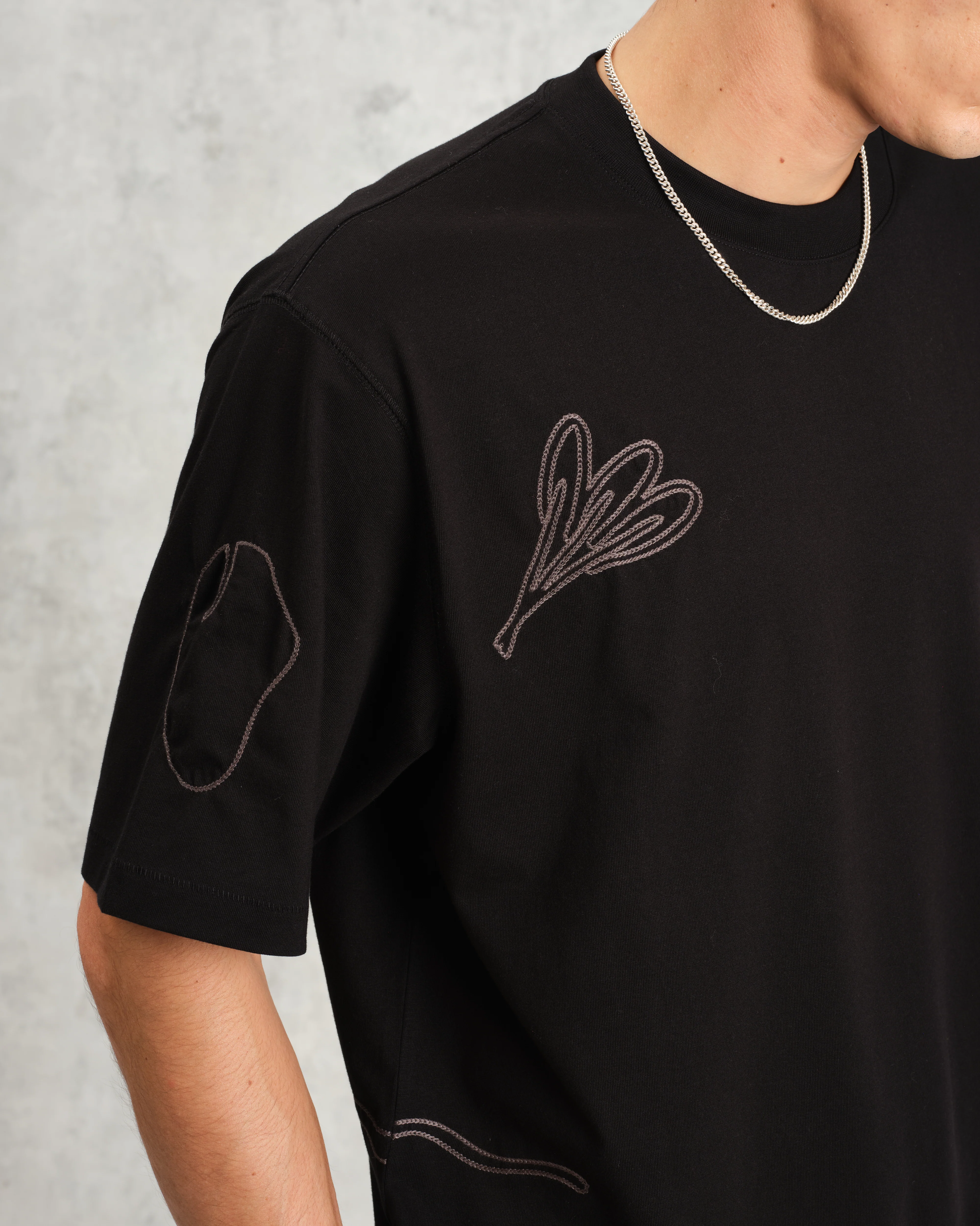 Milton - Black Embroidered Organic Cotton T-Shirt - Image 3