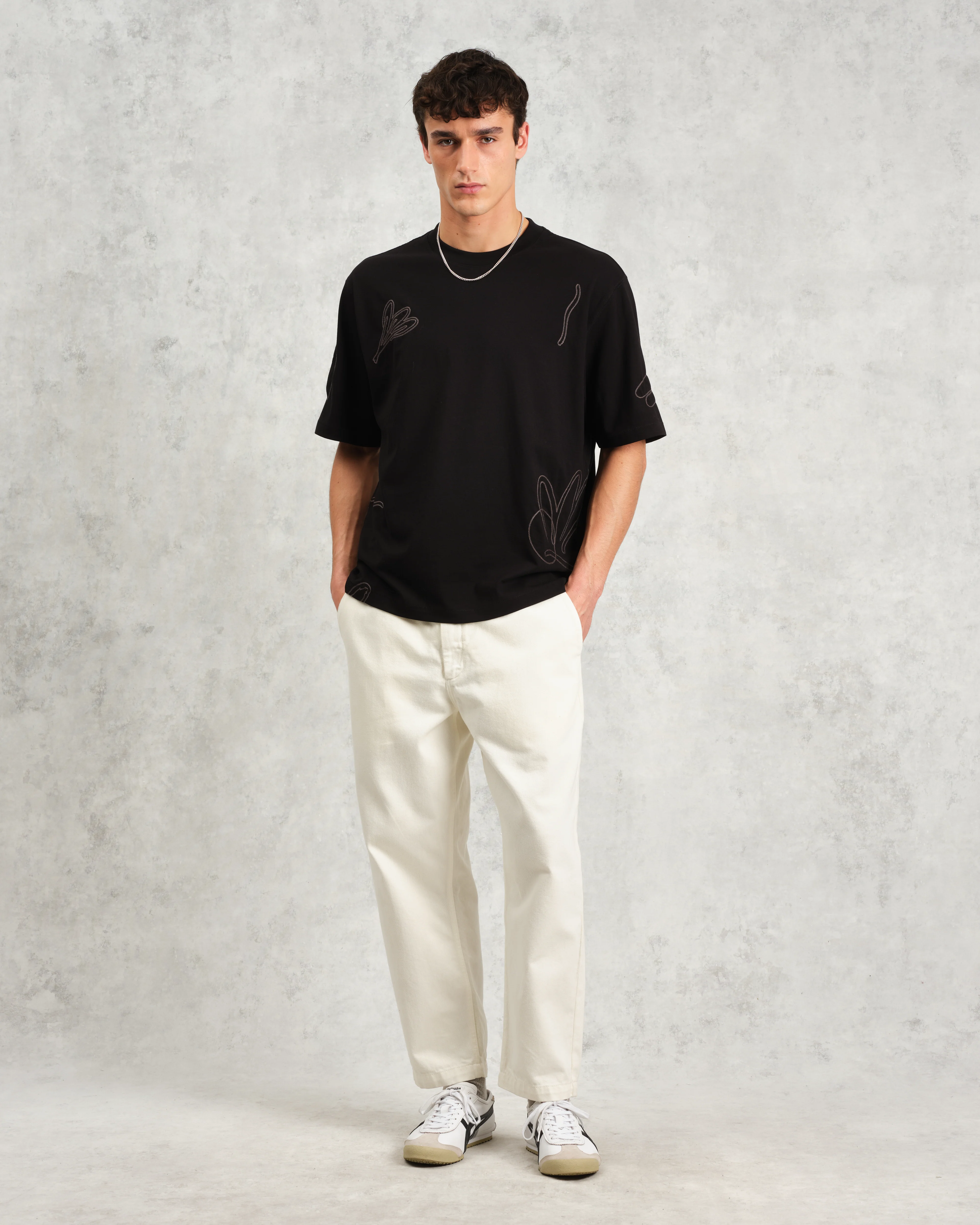 Milton - Black Embroidered Organic Cotton T-Shirt - Image 5