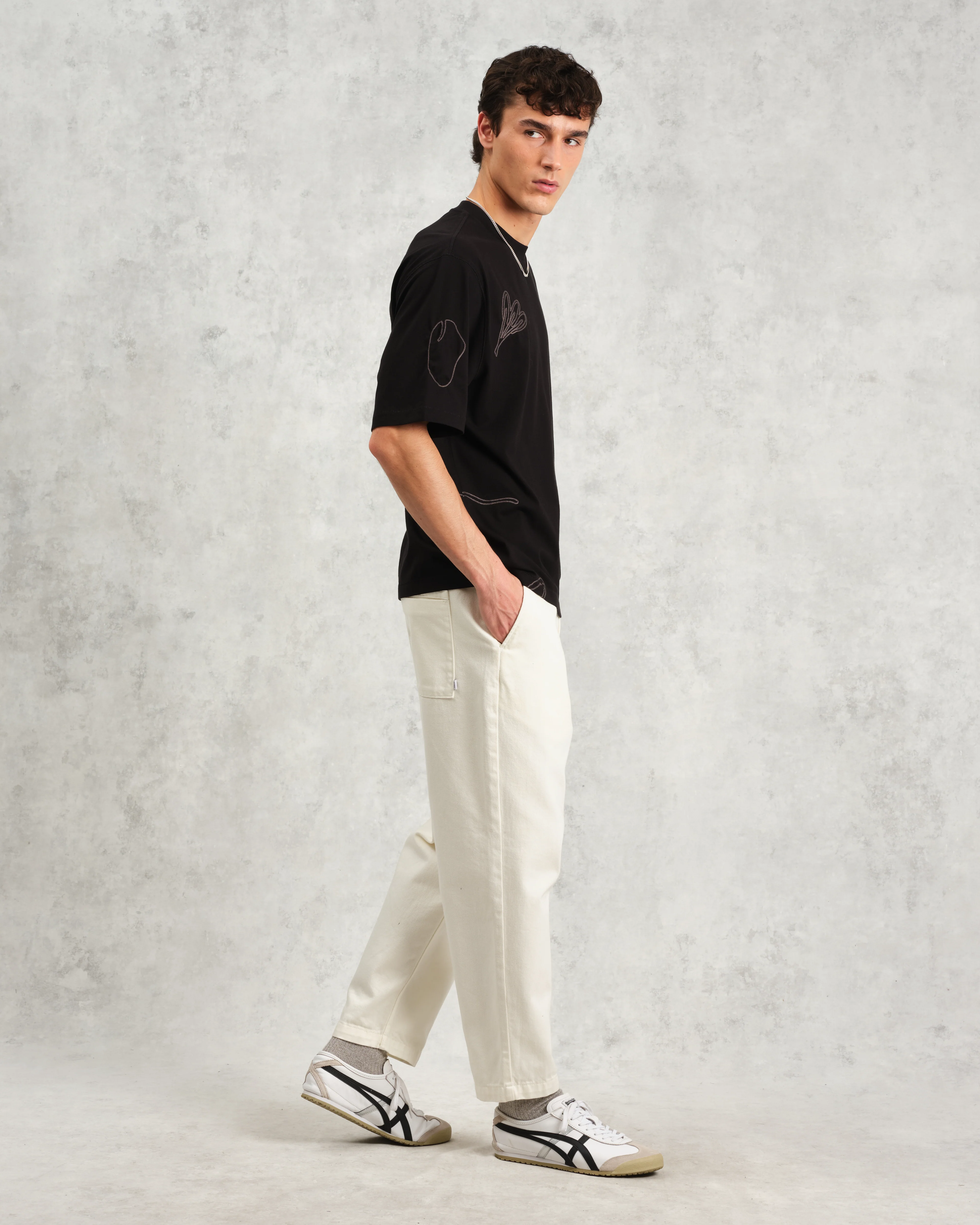 Milton - Black Embroidered Organic Cotton T-Shirt - Image 6