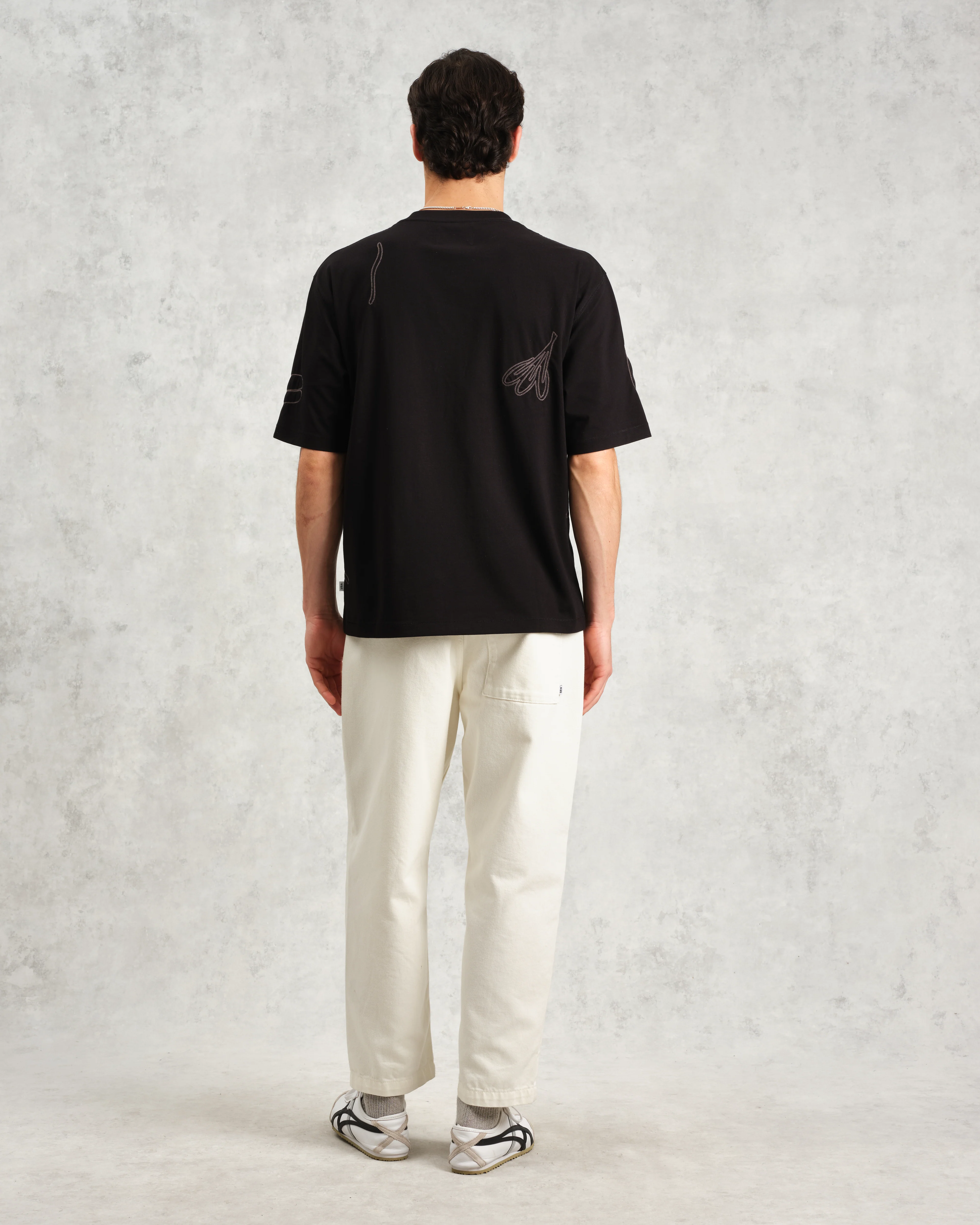 Milton - Black Embroidered Organic Cotton T-Shirt - Image 7