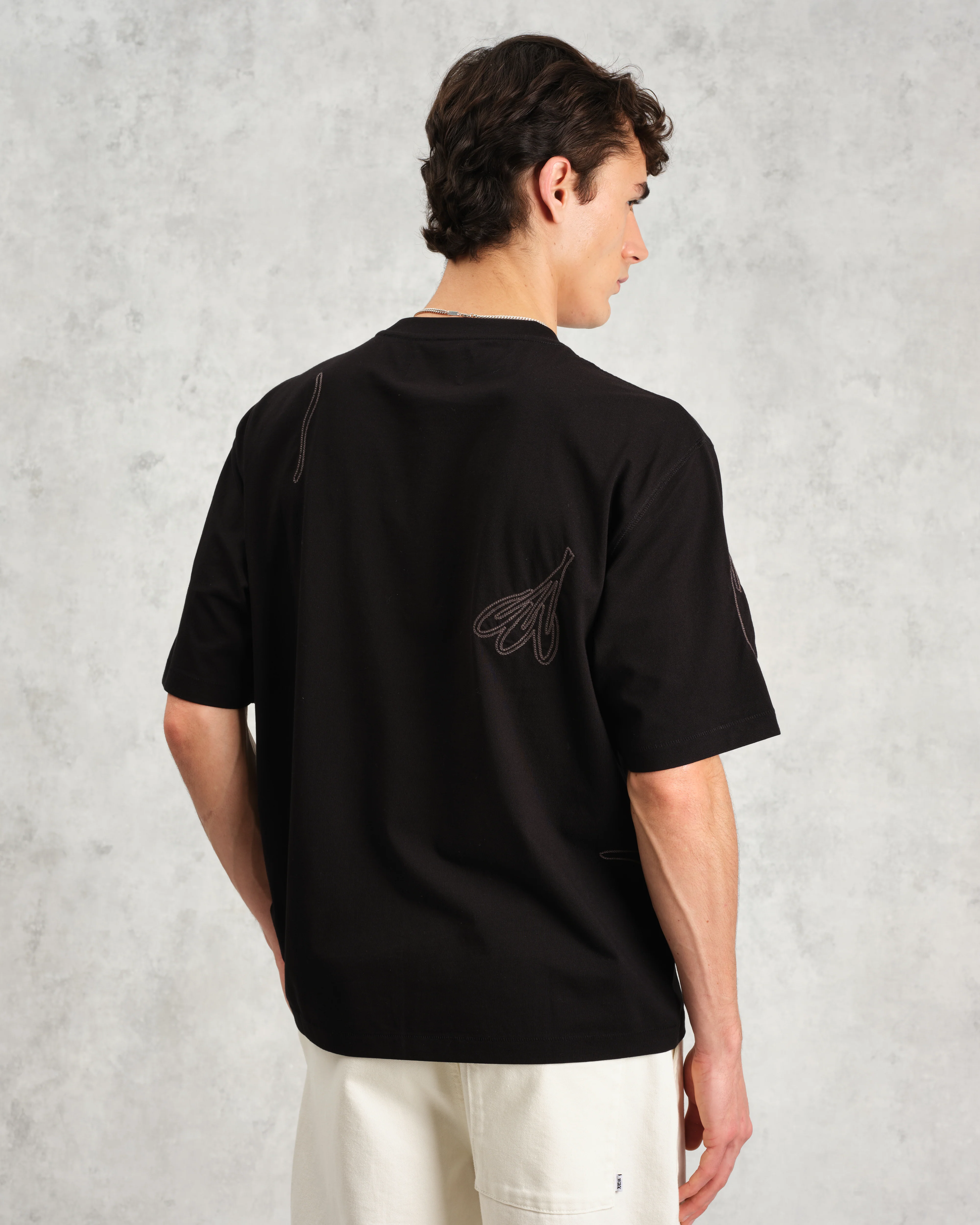 Milton - Black Embroidered Organic Cotton T-Shirt - Image 8