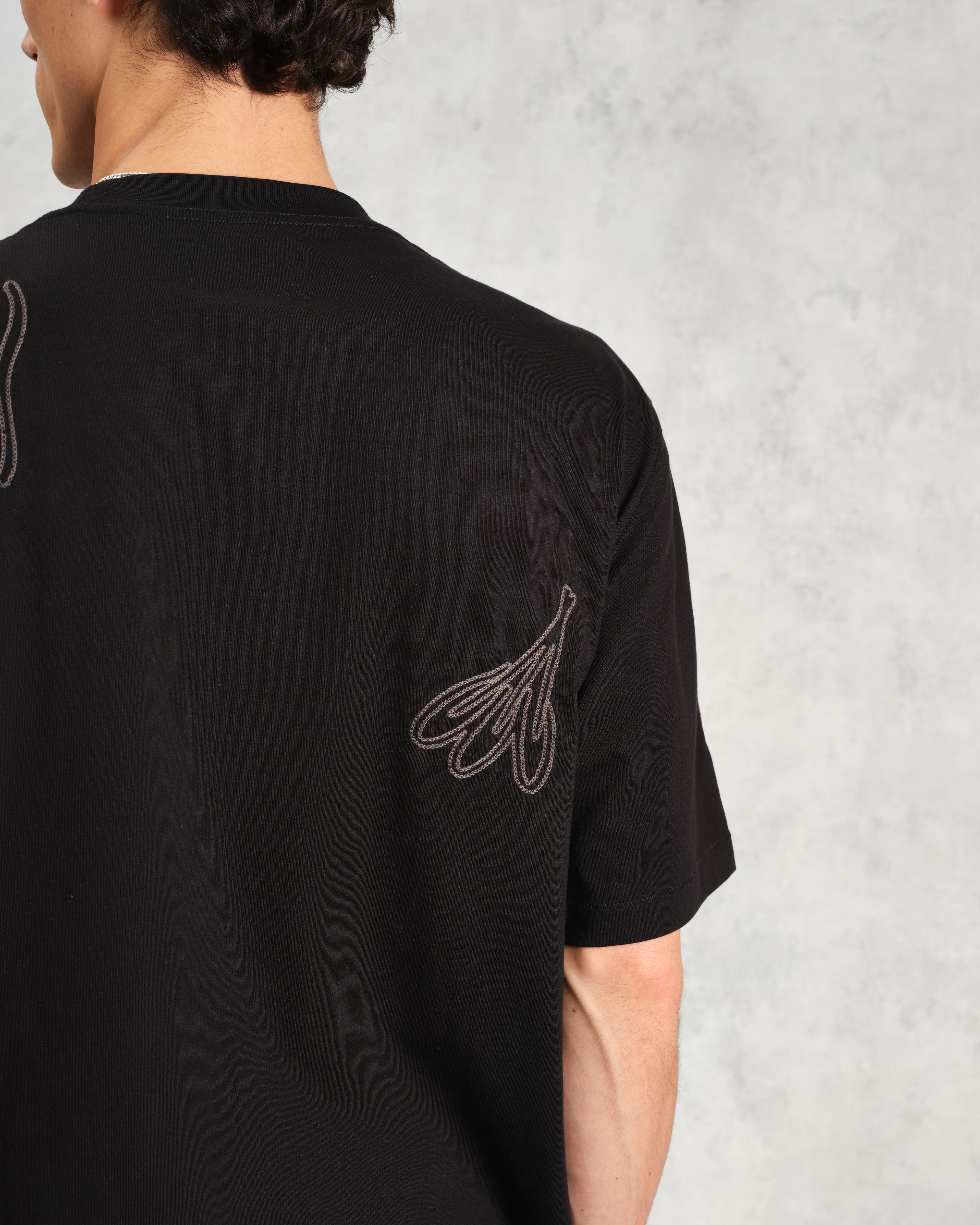 Milton - Black Embroidered Organic Cotton T-Shirt - Image 9