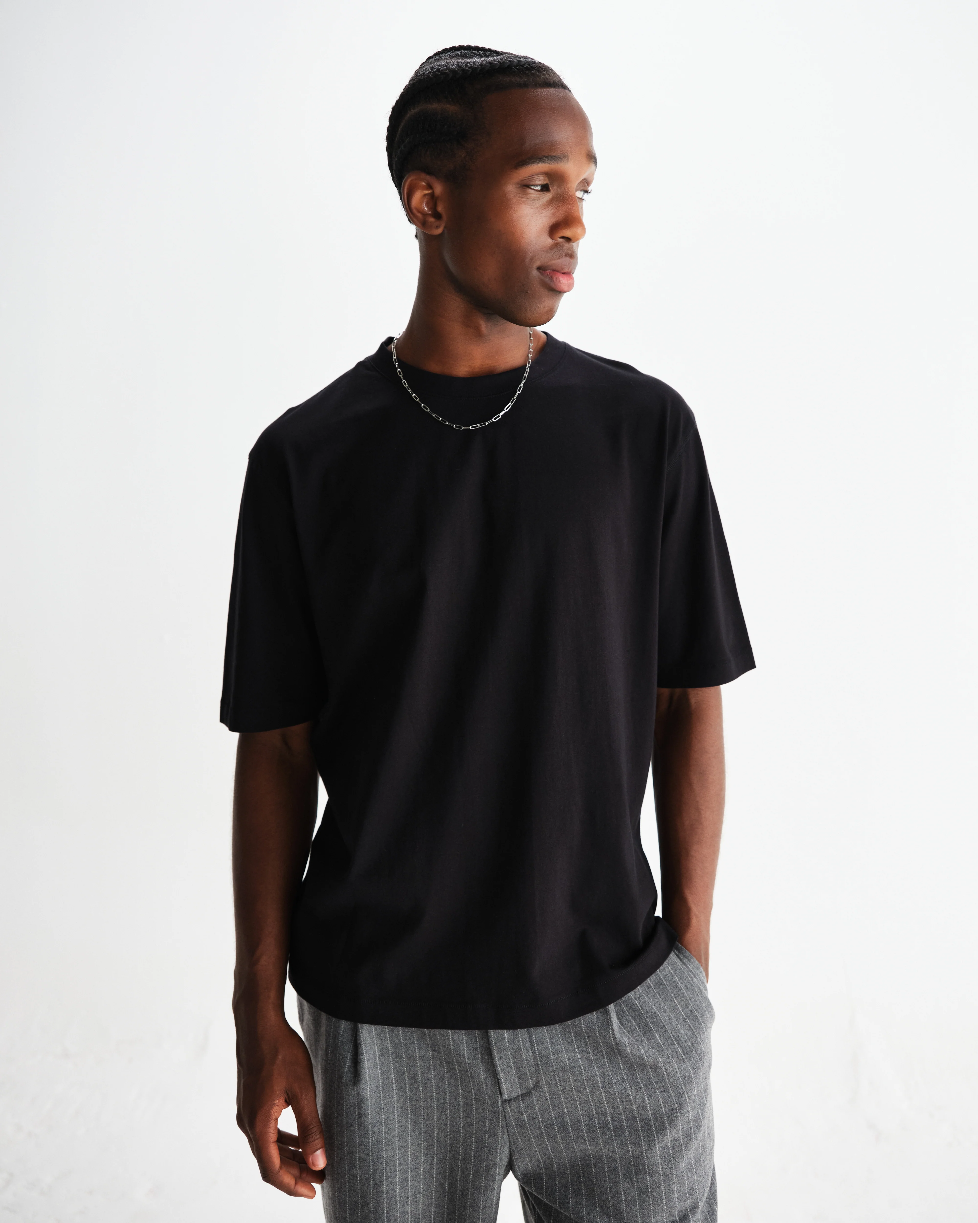 Milton - Black Organic Compact Cotton T-Shirt - Image 2