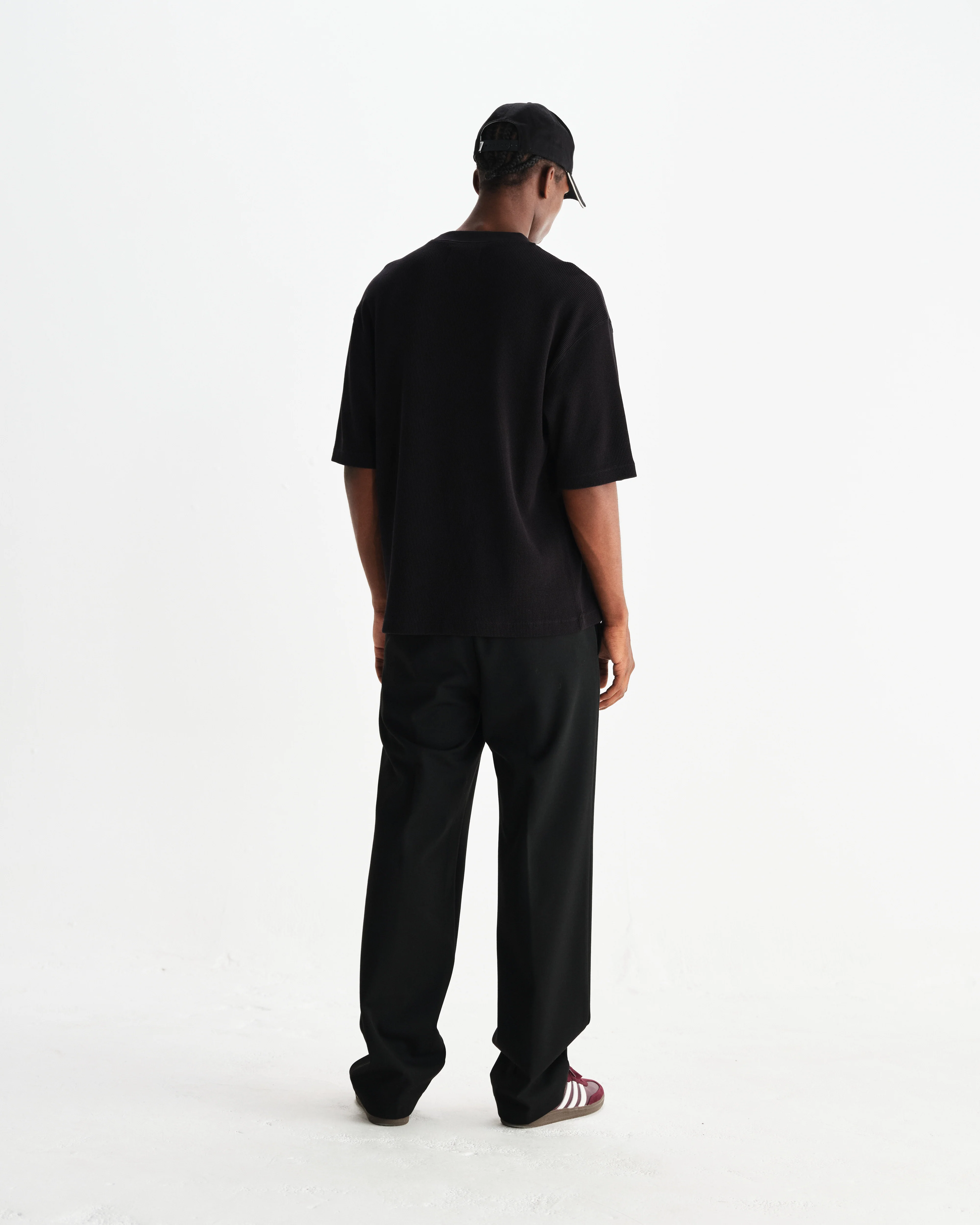 Milton - Black Organic Waffle Cotton T-Shirt - Image 6