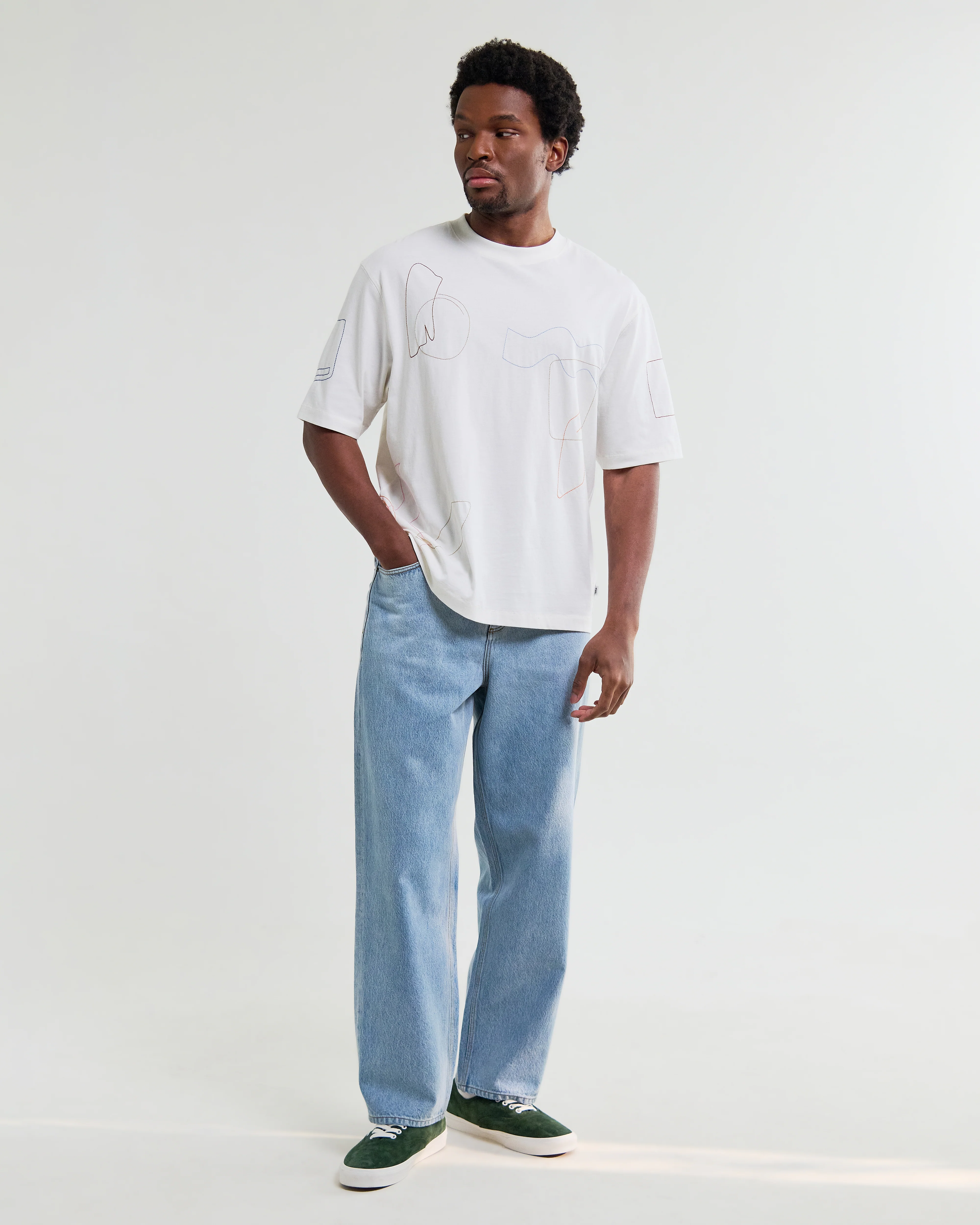 Milton - Ecru Organic Cotton Embroidered Shapes T-Shirt - Image 5