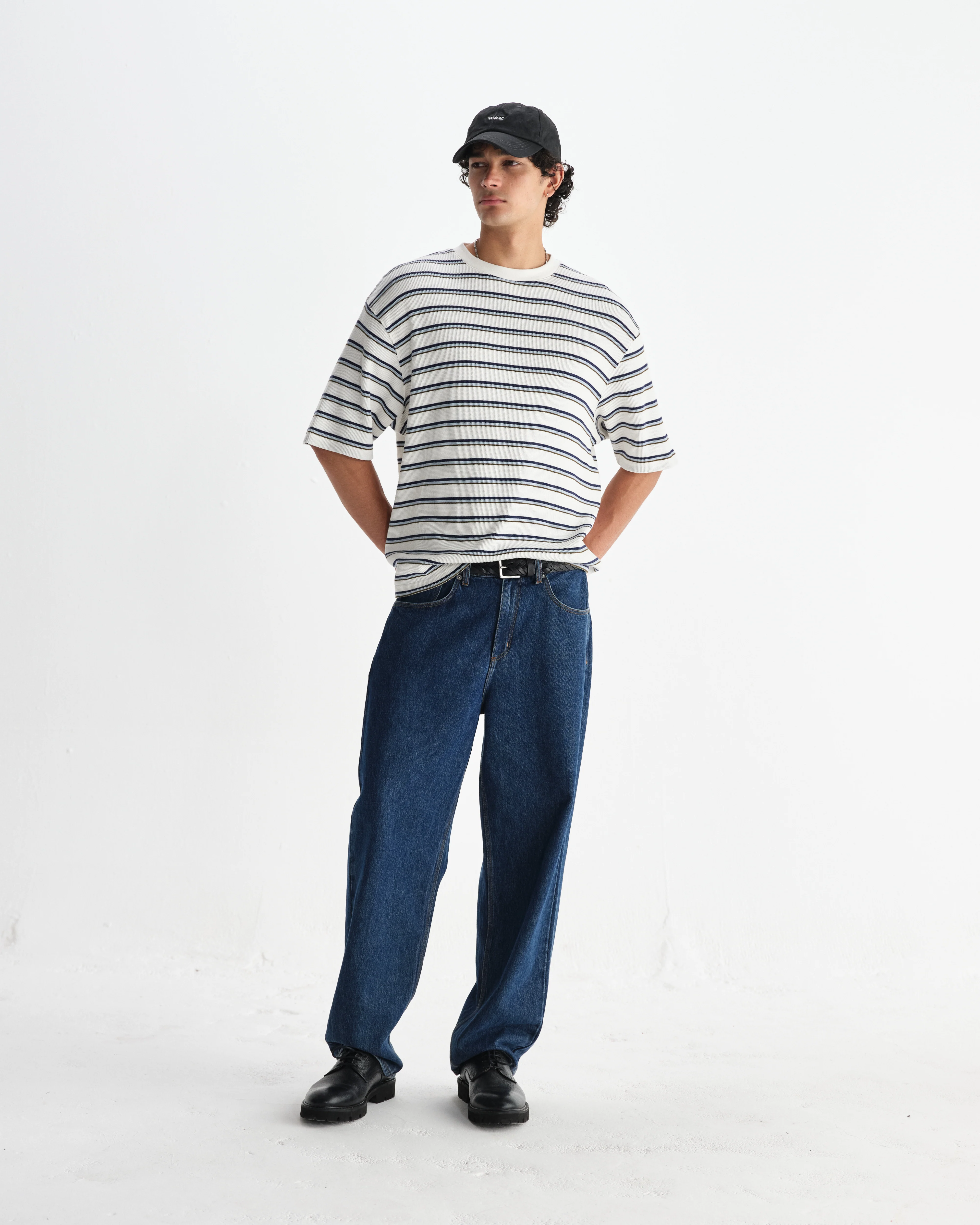 Milton - Ecru Organic Stripe Waffle Cotton T-Shirt - Image 4