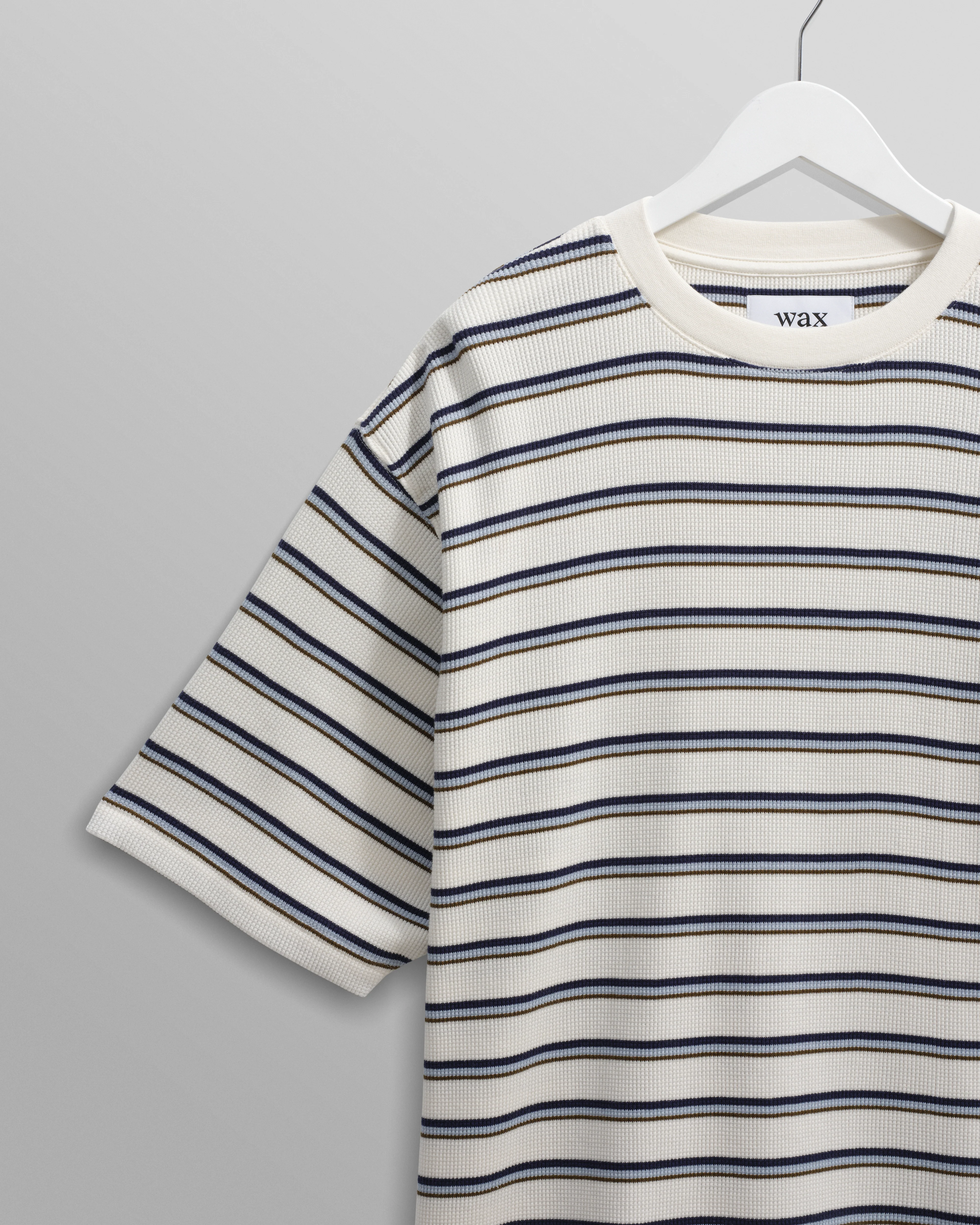Milton - Ecru Organic Stripe Waffle Cotton T-Shirt - Image 7