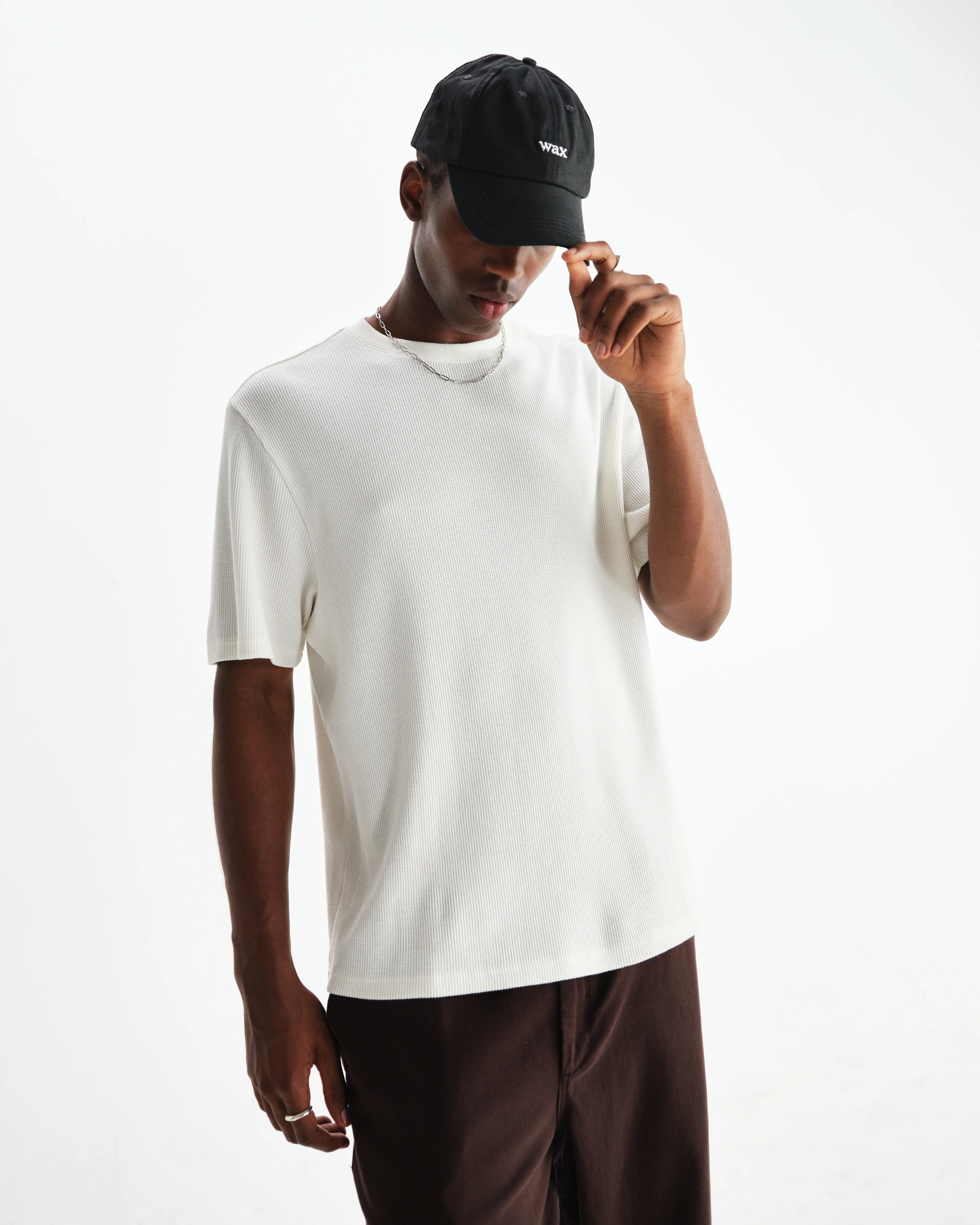 Milton - Ecru Organic Waffle Cotton T-Shirt - Image 2