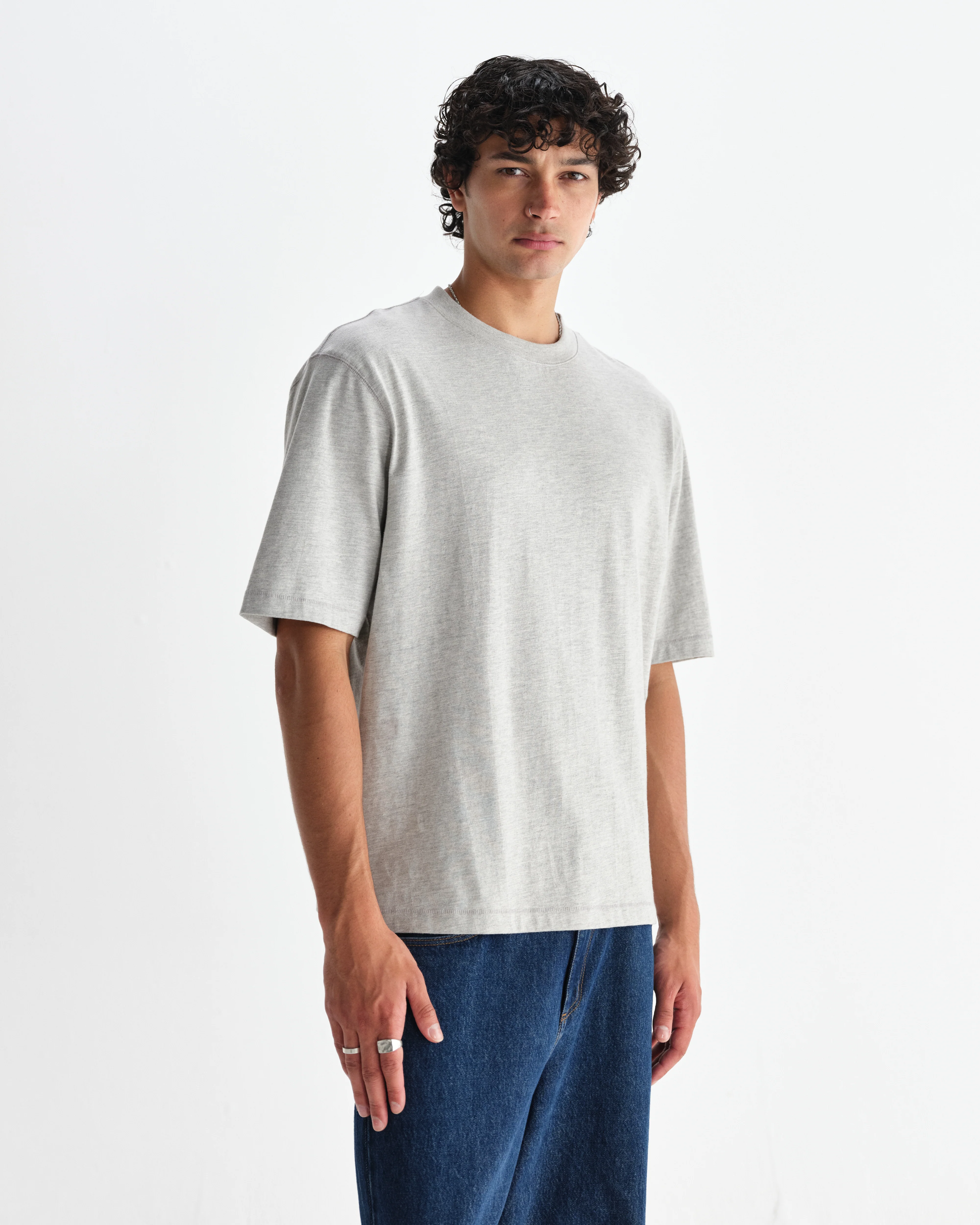 Milton - Grey Marl Organic Compact Cotton T-Shirt - Image 2