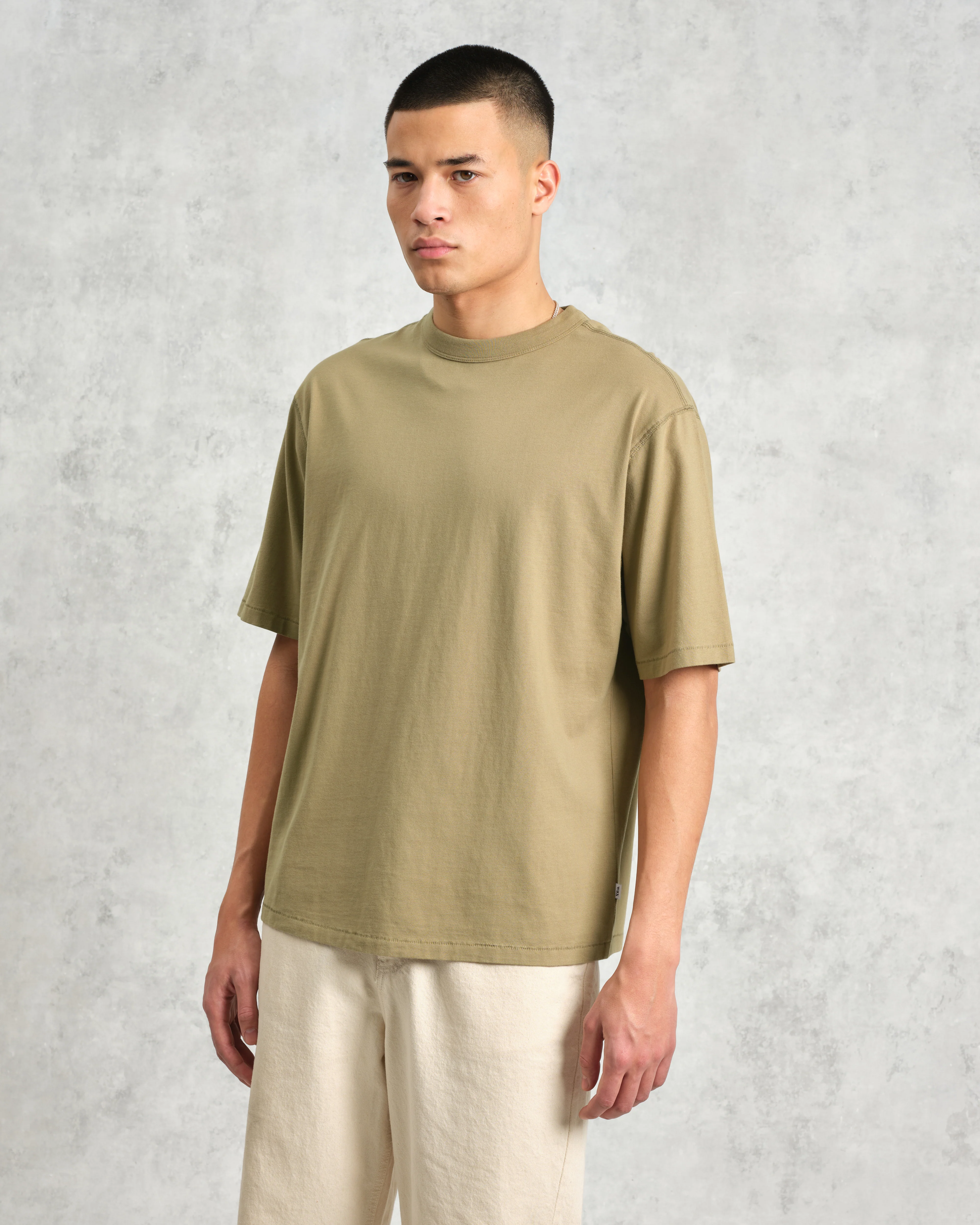 Milton - Khaki Green Organic Compact Cotton T-Shirt - Image 2