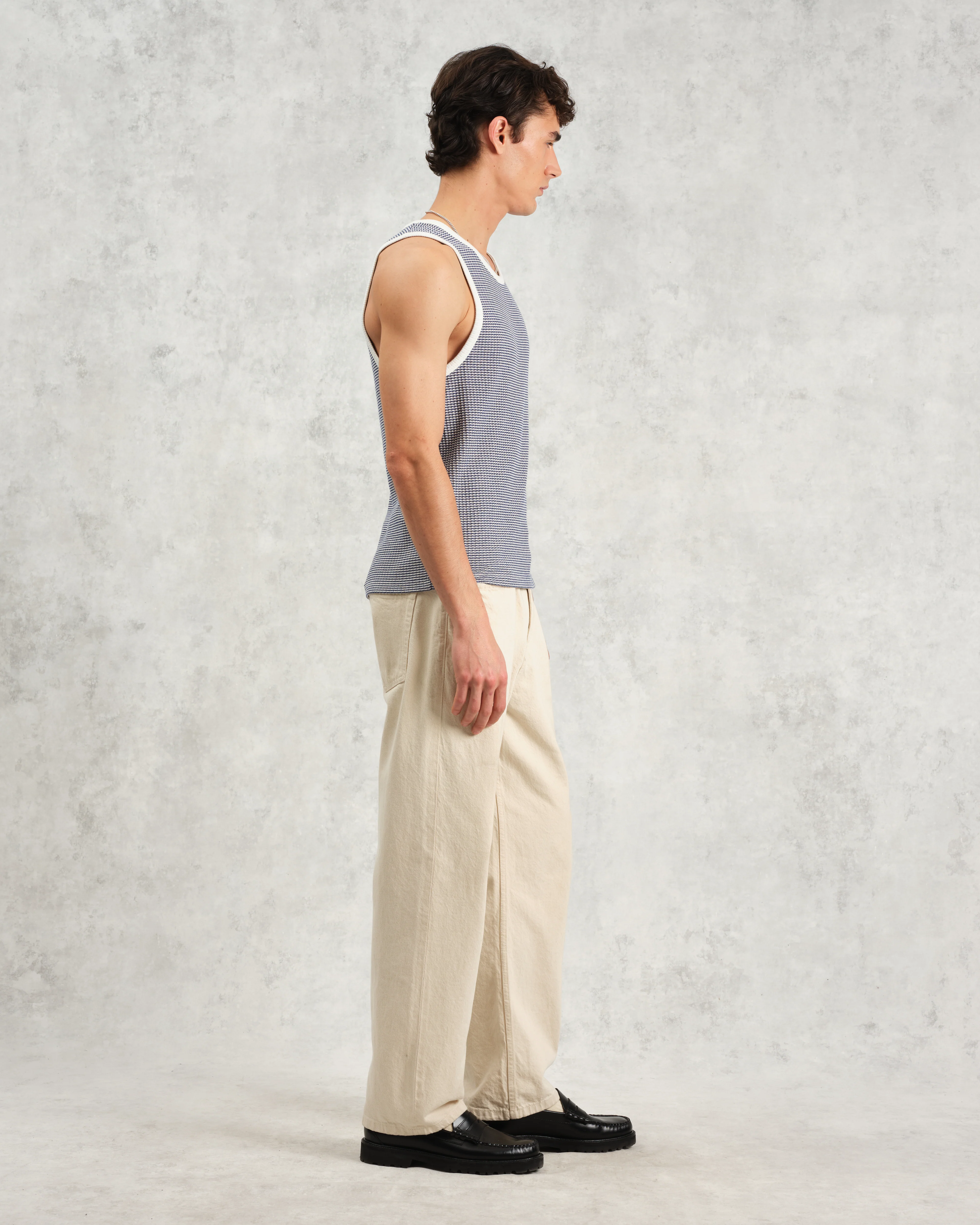 Montague - Blue And Ecru Striped Ribbed Organic Cotton Vest - Image 6