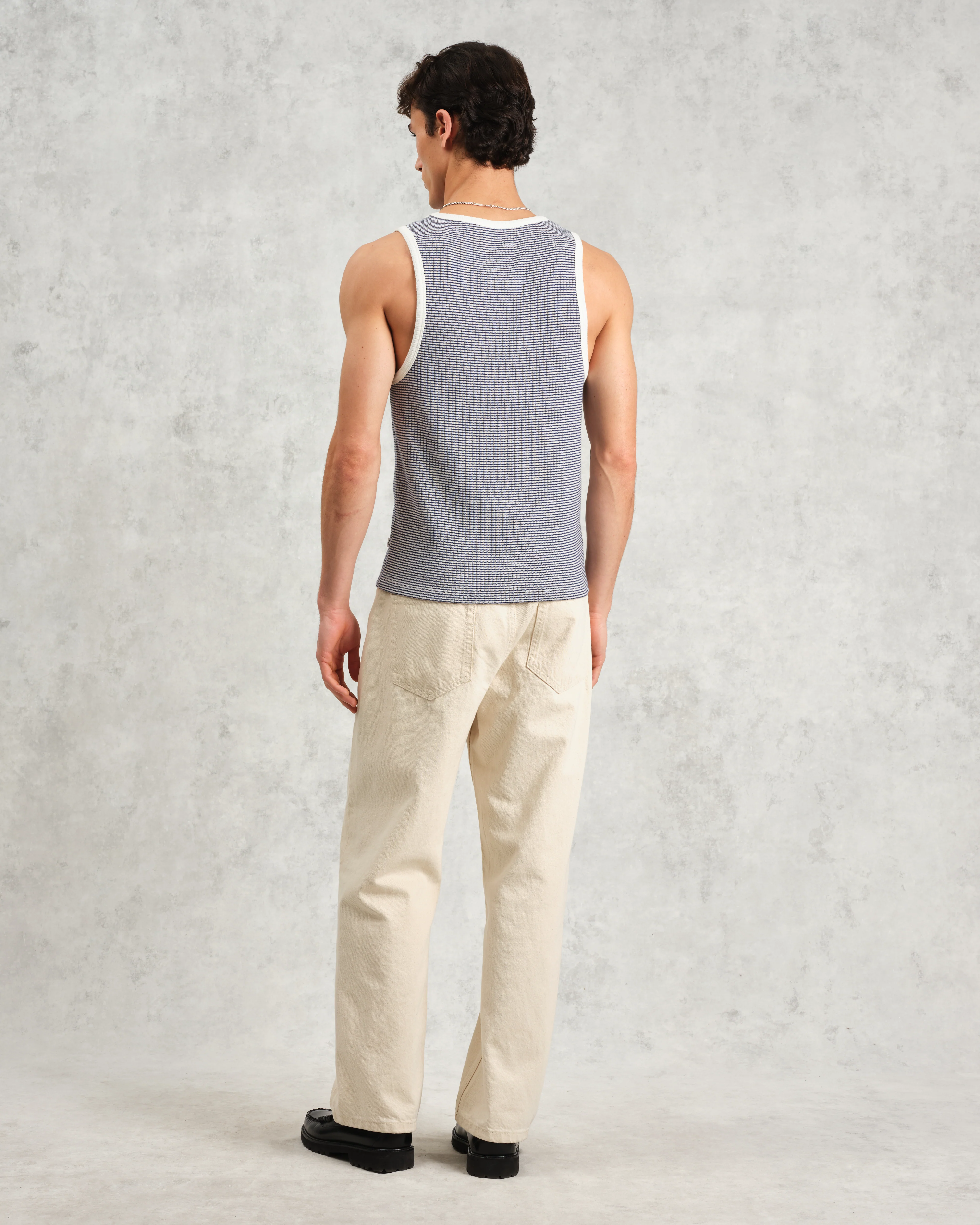 Montague - Blue And Ecru Striped Ribbed Organic Cotton Vest - Image 7