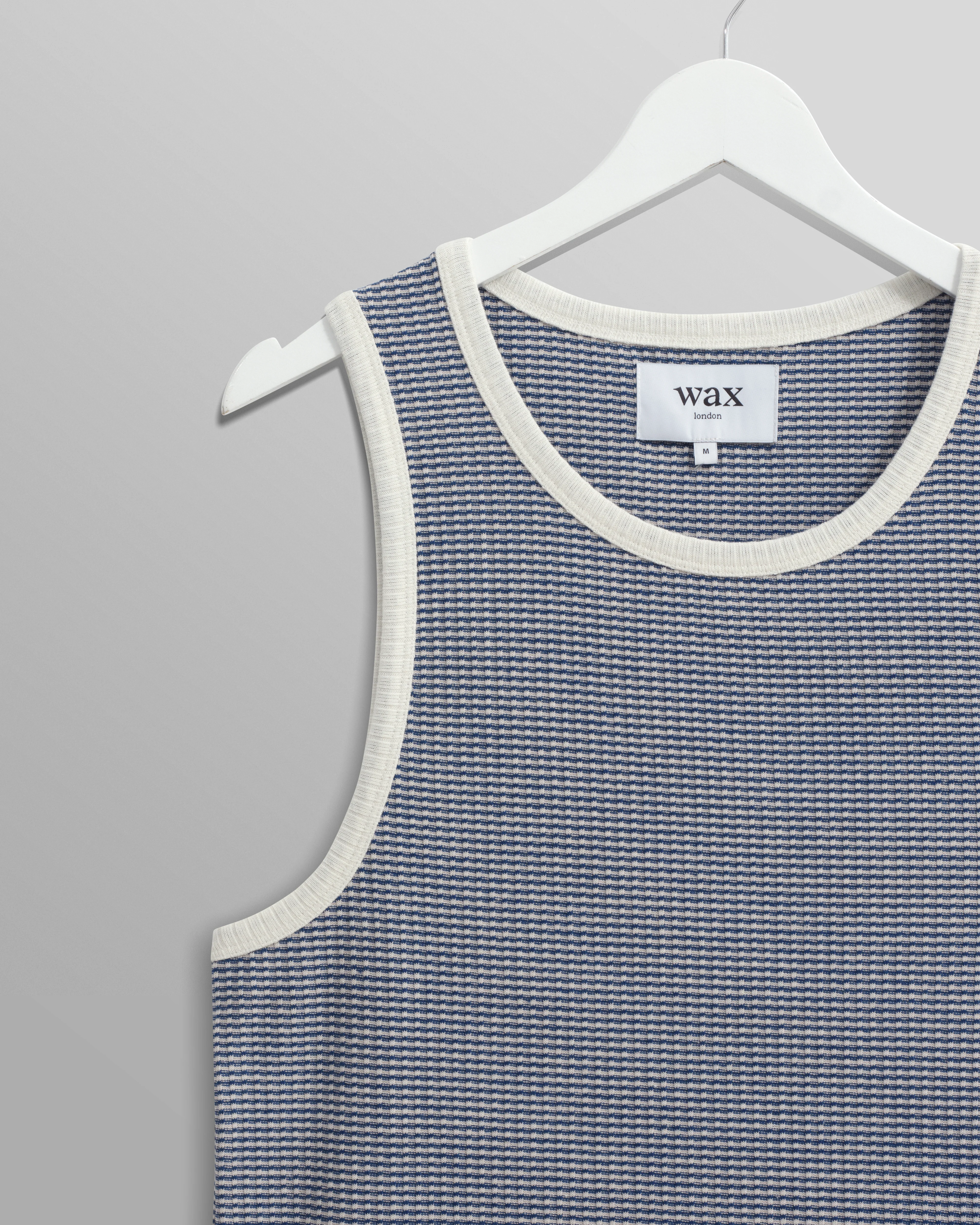 Montague - Blue And Ecru Striped Ribbed Organic Cotton Vest - Image 9