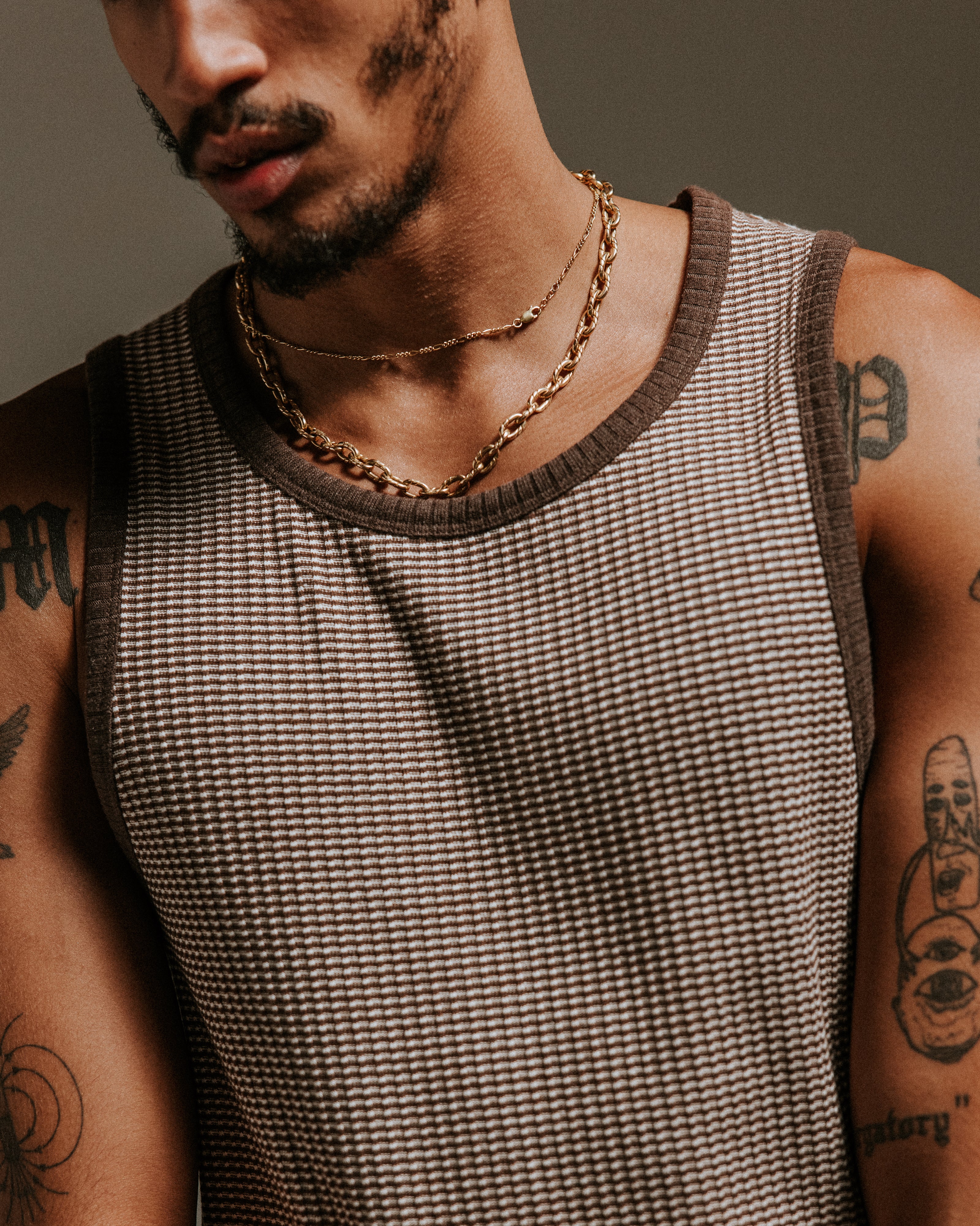 Montague - Brown And Ecru Striped Ribbed Organic Cotton Vest - Image 4