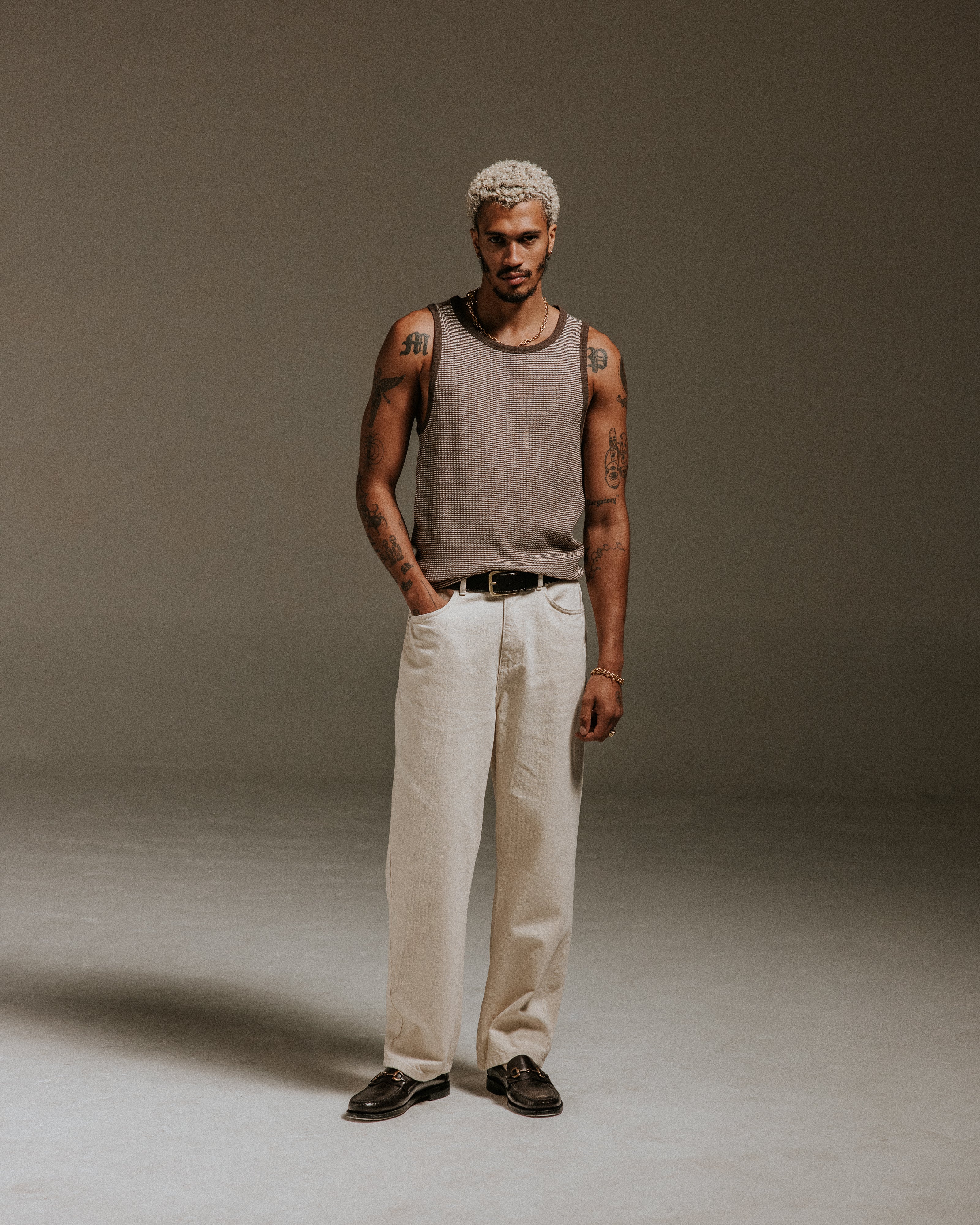 Montague - Brown And Ecru Striped Ribbed Organic Cotton Vest - Image 5