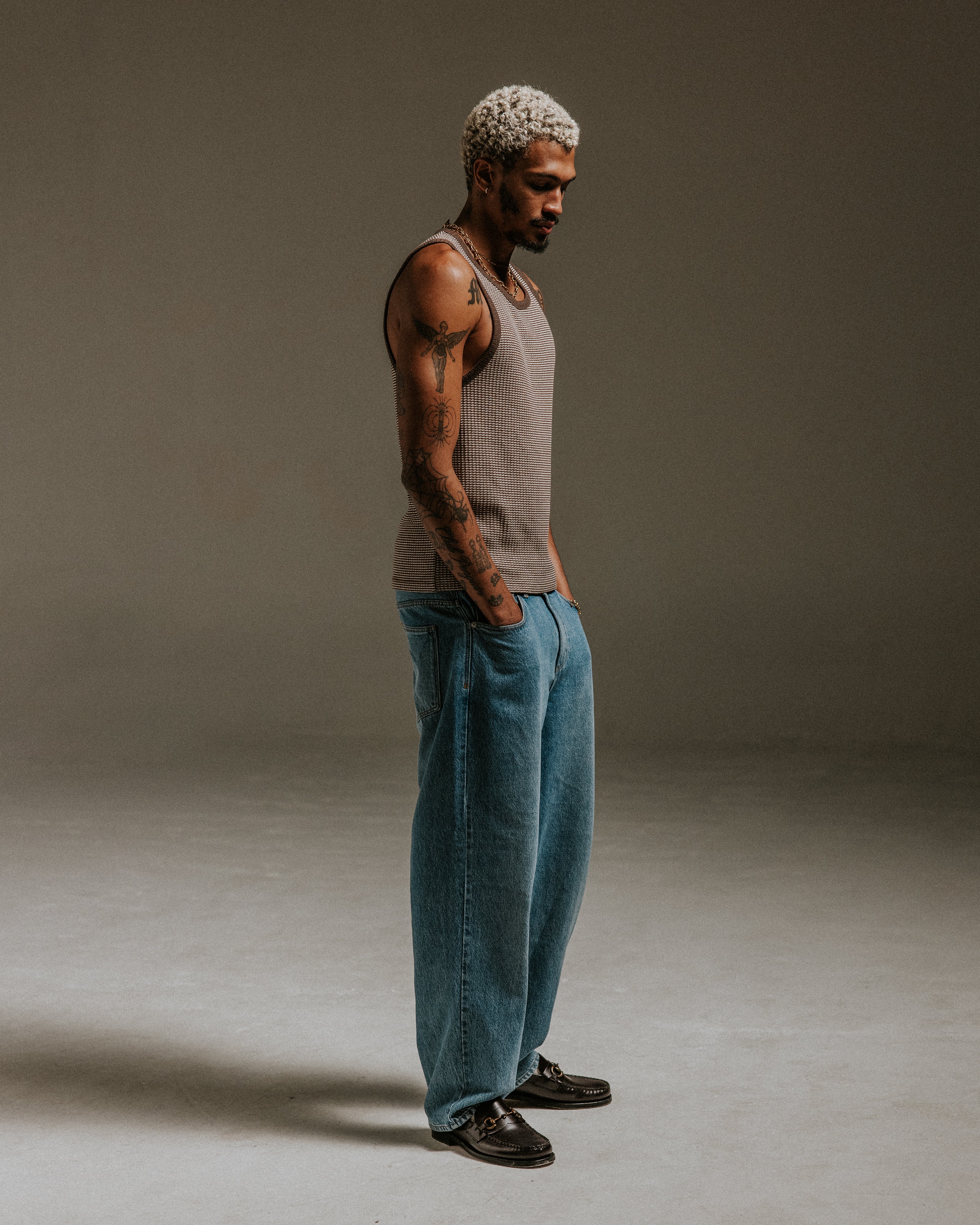 Montague - Brown And Ecru Striped Ribbed Organic Cotton Vest - Image 6