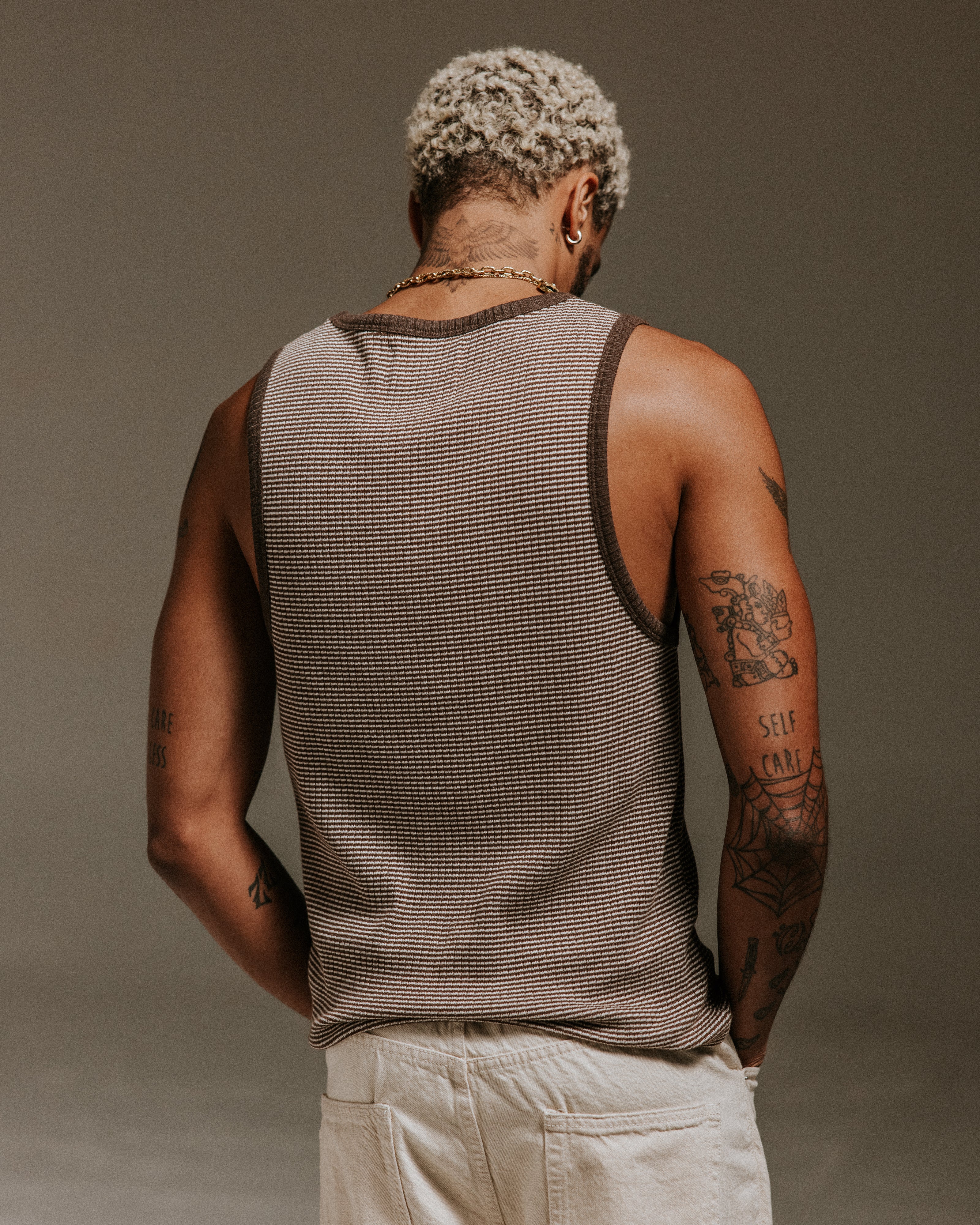 Montague - Brown And Ecru Striped Ribbed Organic Cotton Vest - Image 7