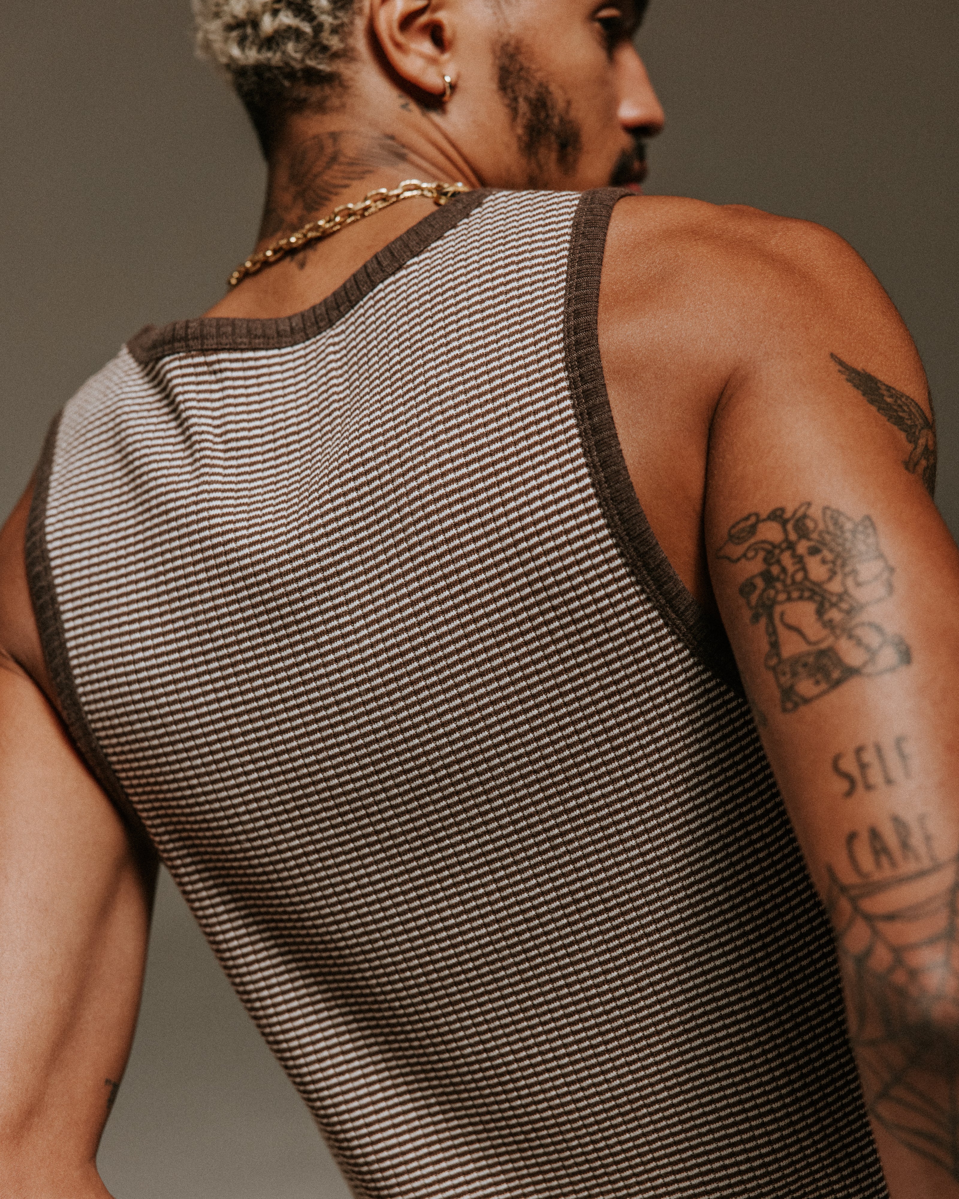 Montague - Brown And Ecru Striped Ribbed Organic Cotton Vest - Image 8