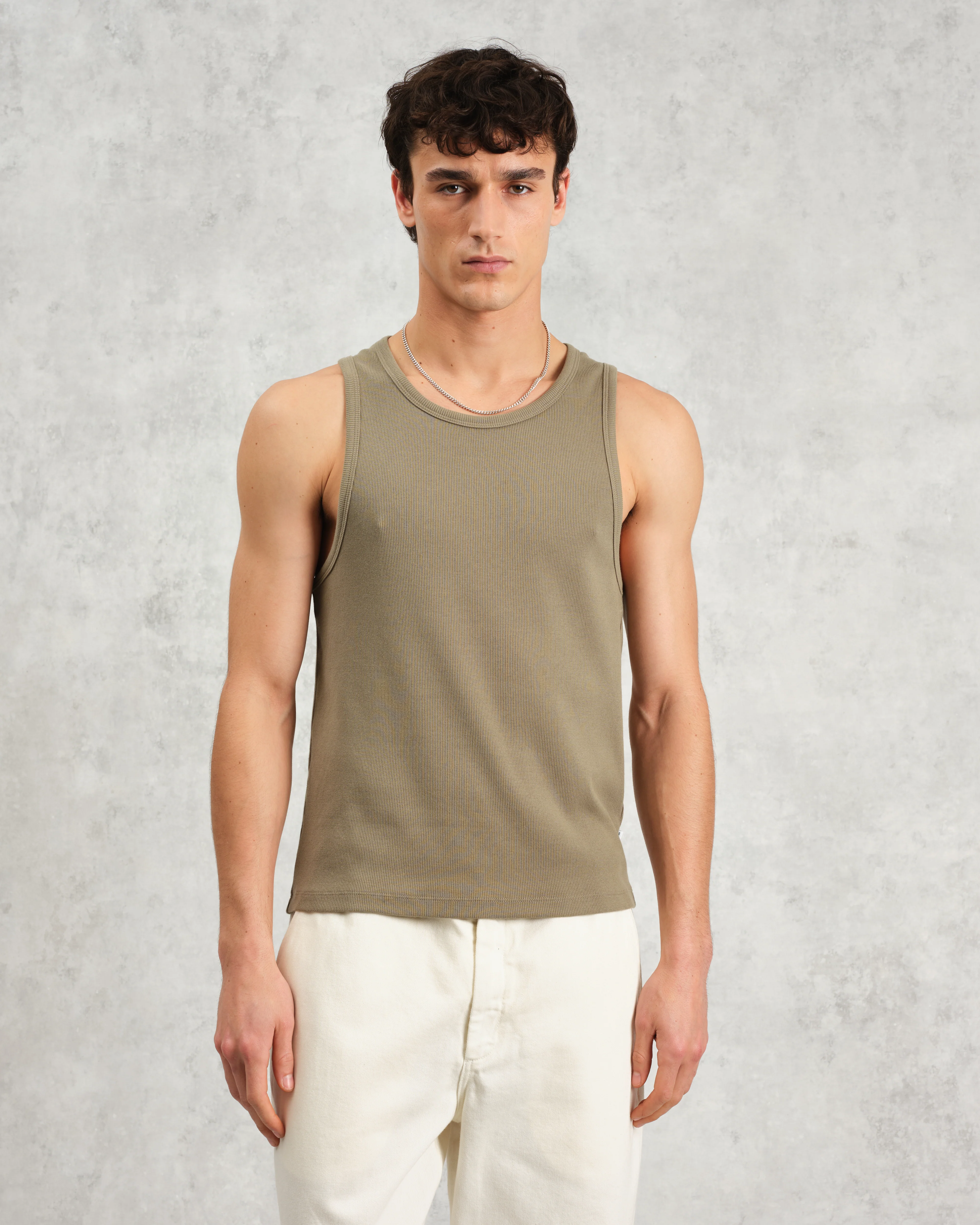 Montague - Khaki Ribbed Organic Cotton Vest - Image 2