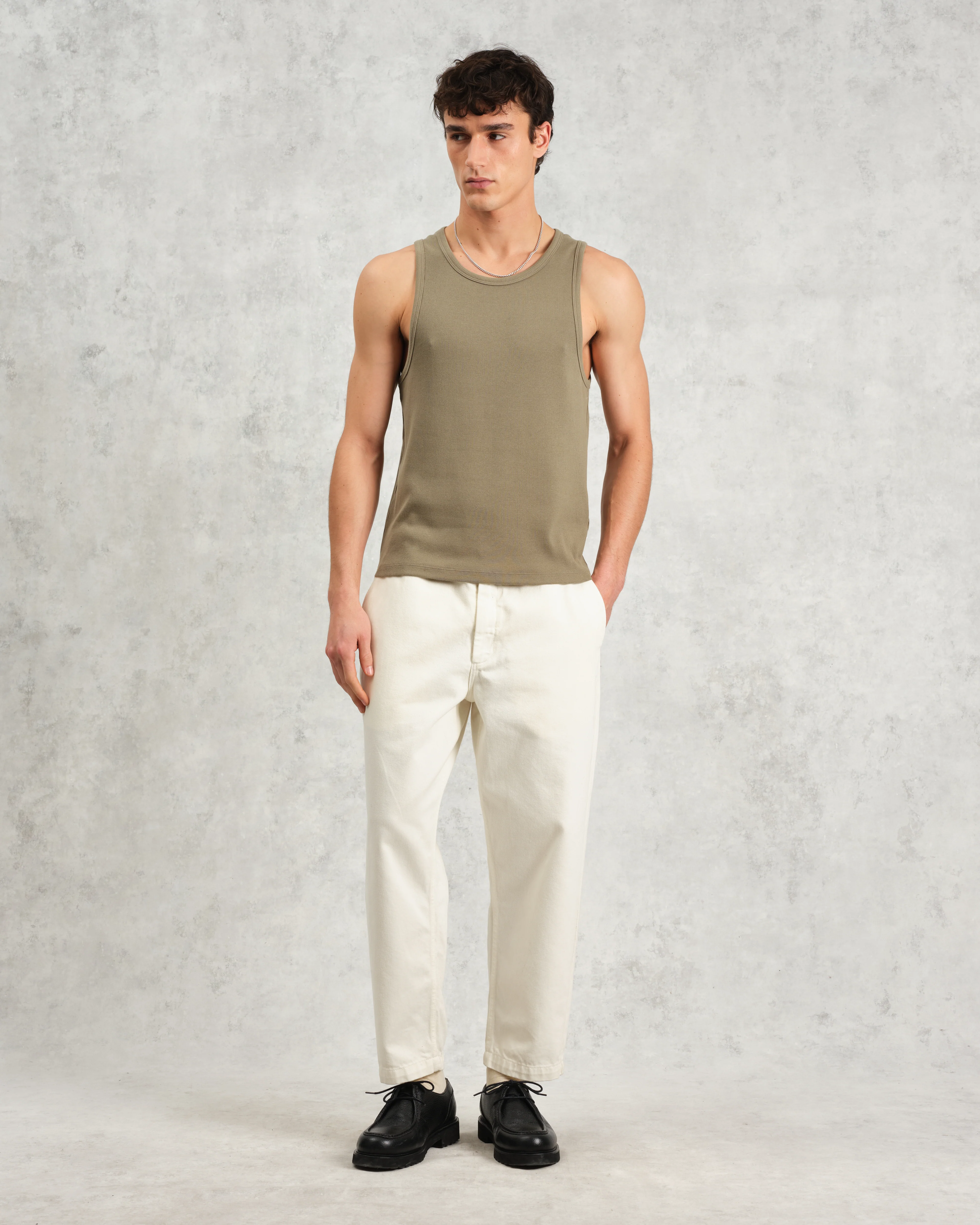 Montague - Khaki Ribbed Organic Cotton Vest - Image 4
