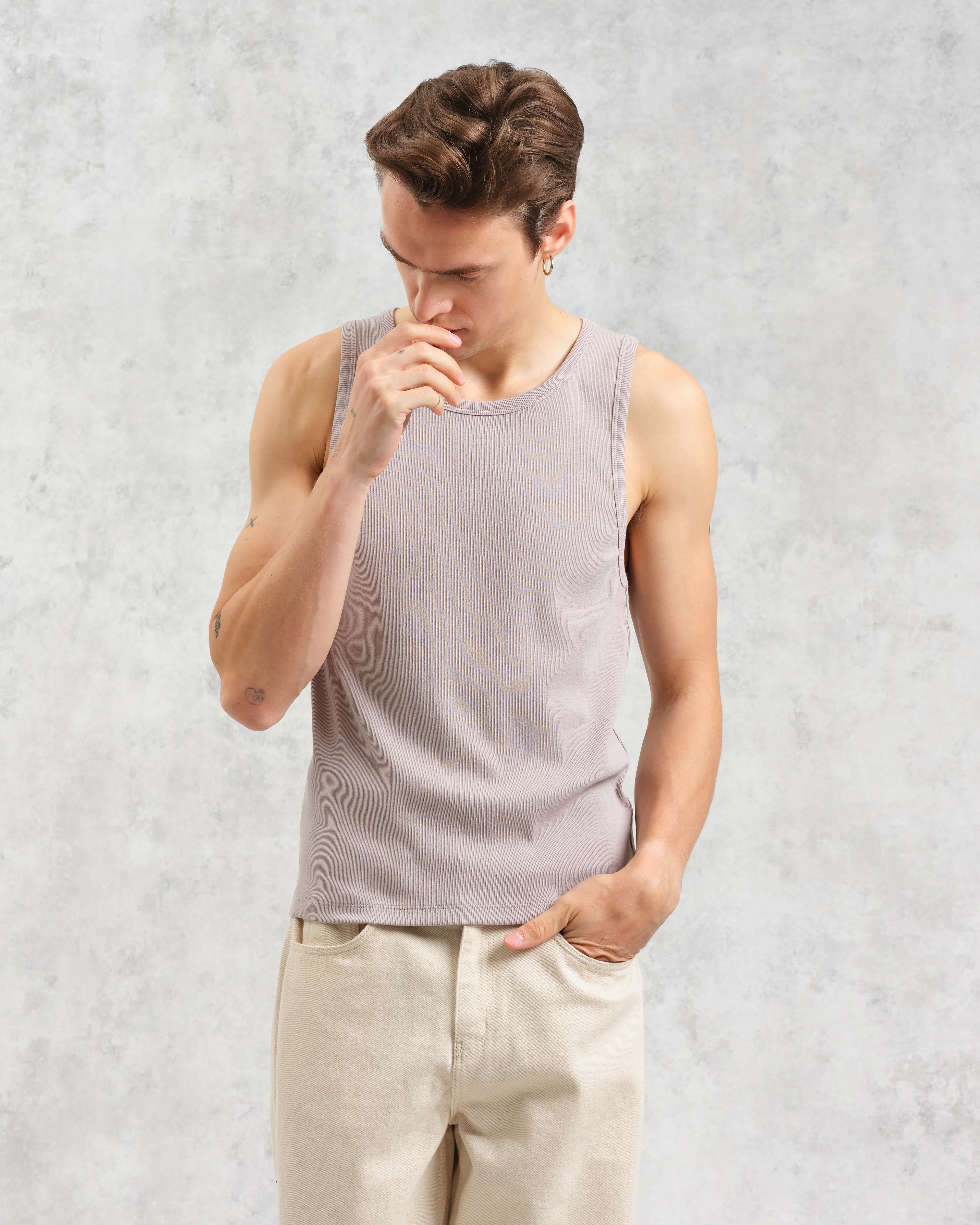 Montague - Taupe Grey Ribbed Organic Cotton Vest - Image 2