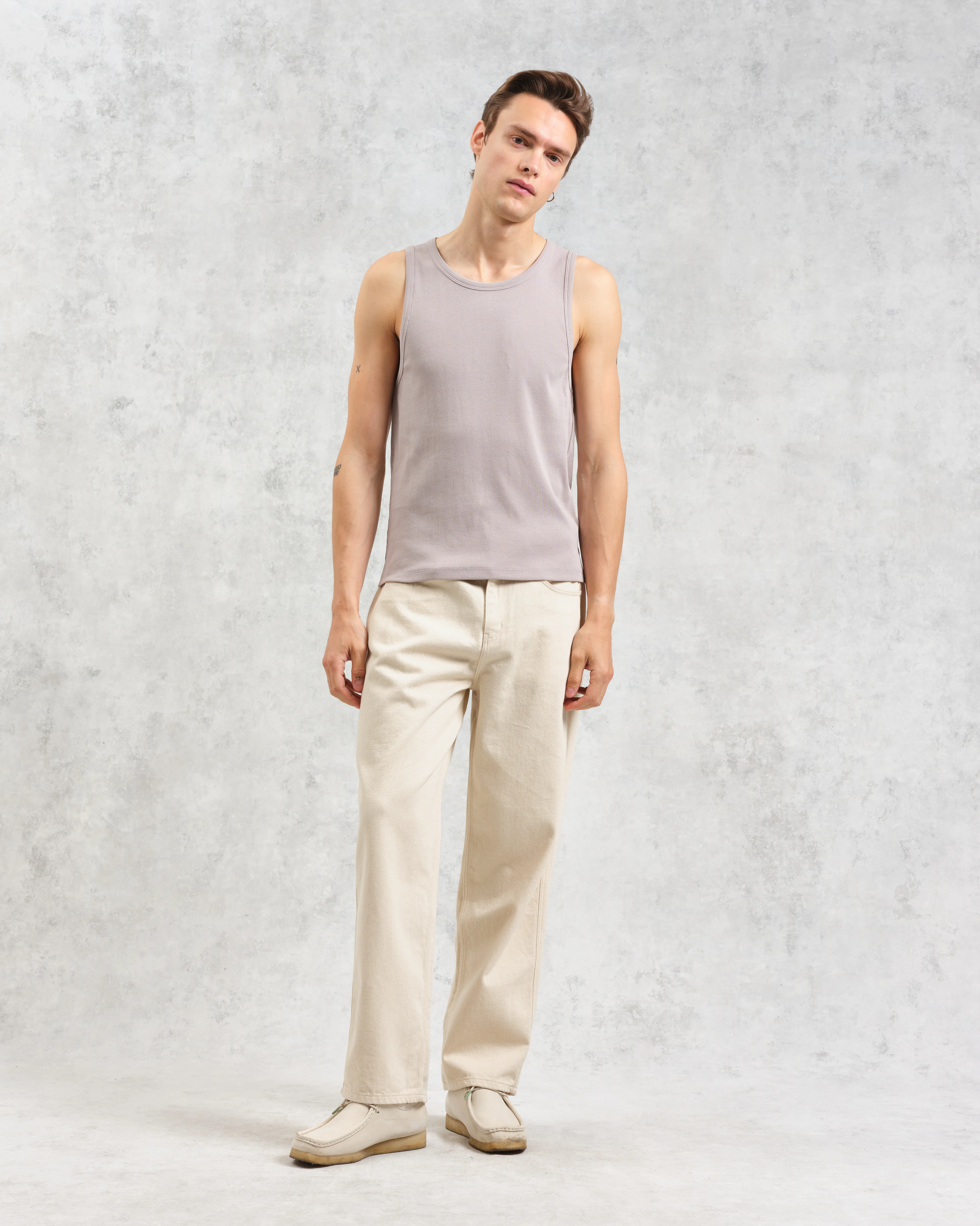 Montague - Taupe Grey Ribbed Organic Cotton Vest - Image 4