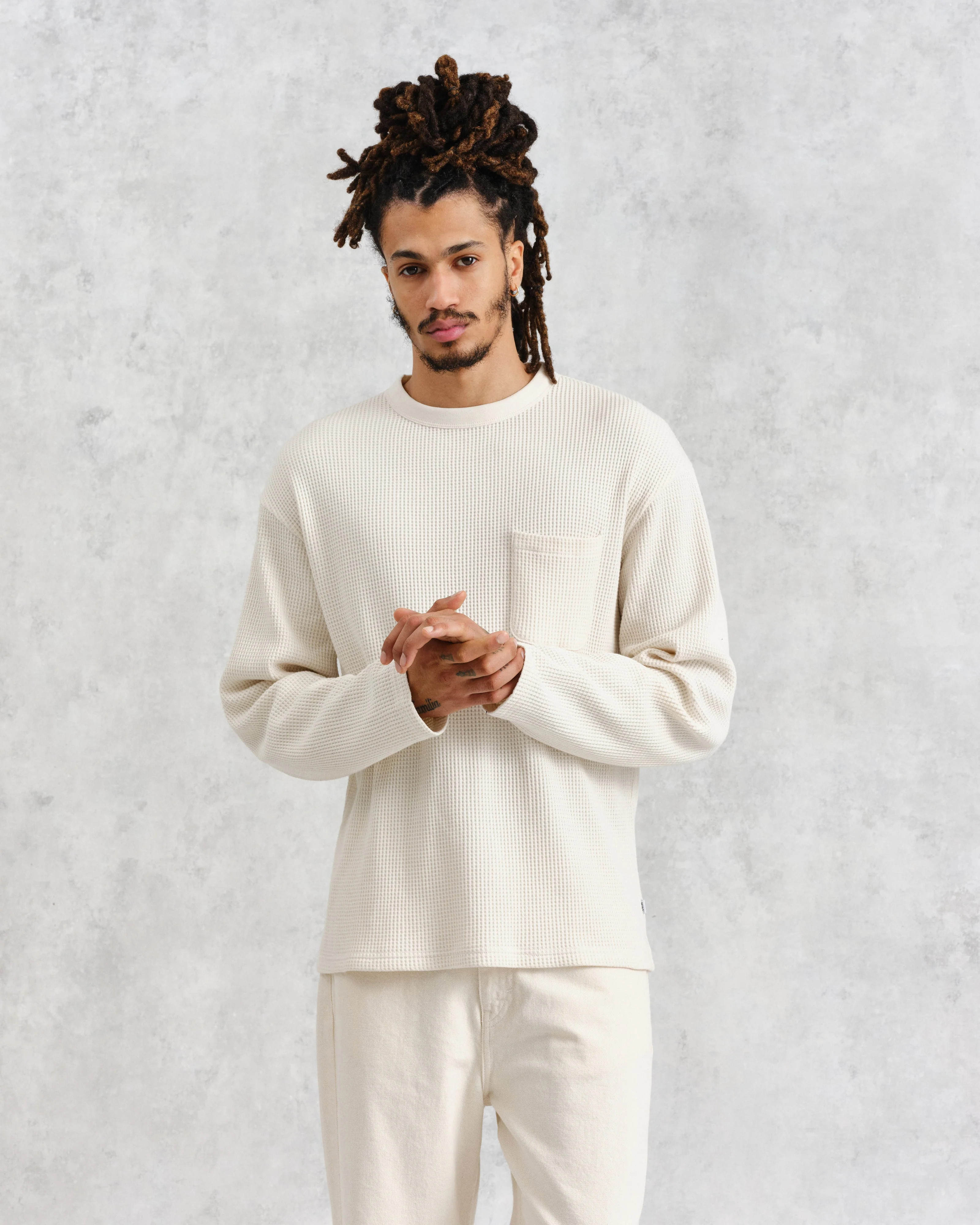 Moore - Ecru Organic Waffle Textured Cotton T-Shirt - Image 2