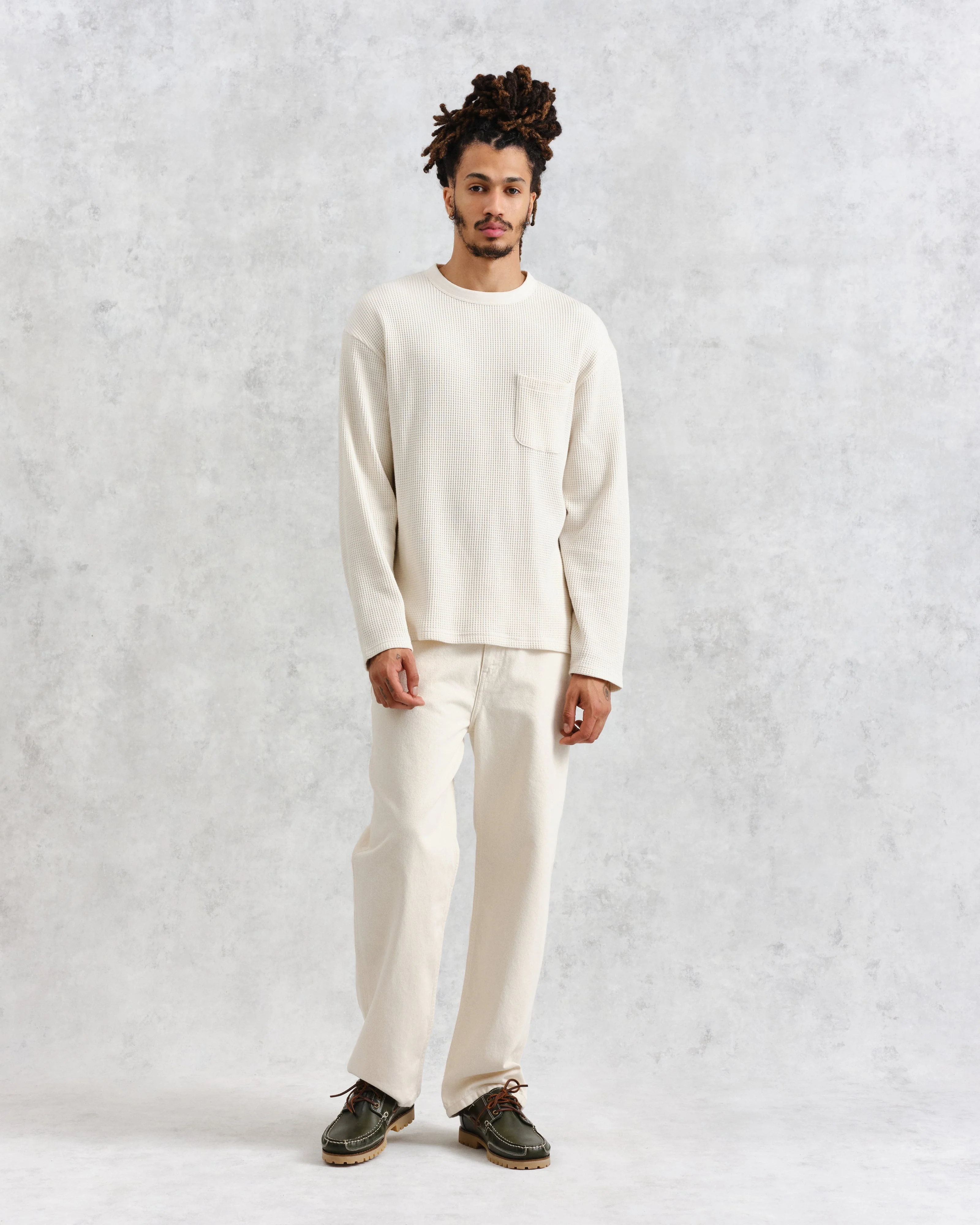 Moore - Ecru Organic Waffle Textured Cotton T-Shirt - Image 4