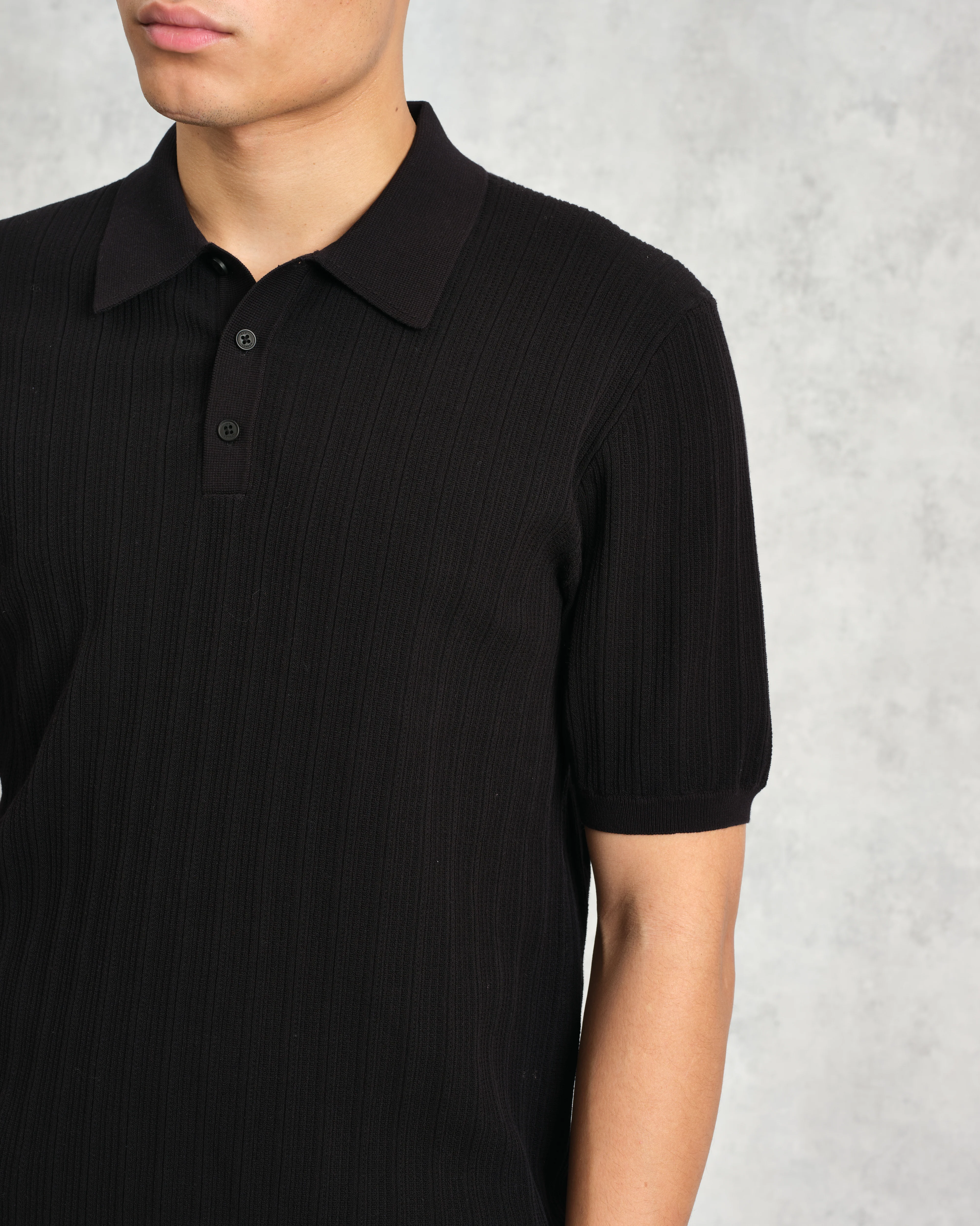 Naples - Black Textured Knitted Polo Shirt - Image 3