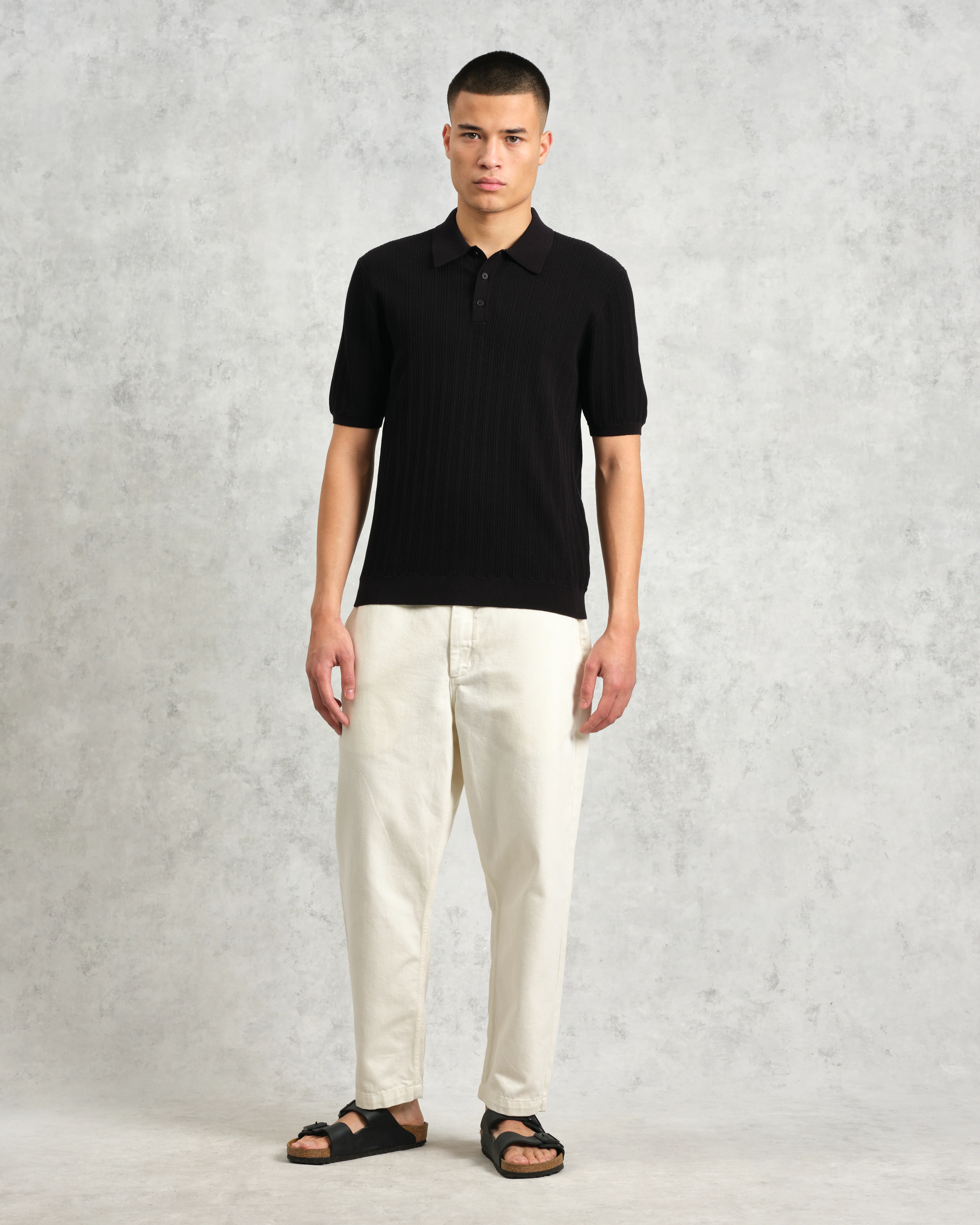 Naples - Black Textured Knitted Polo Shirt - Image 4