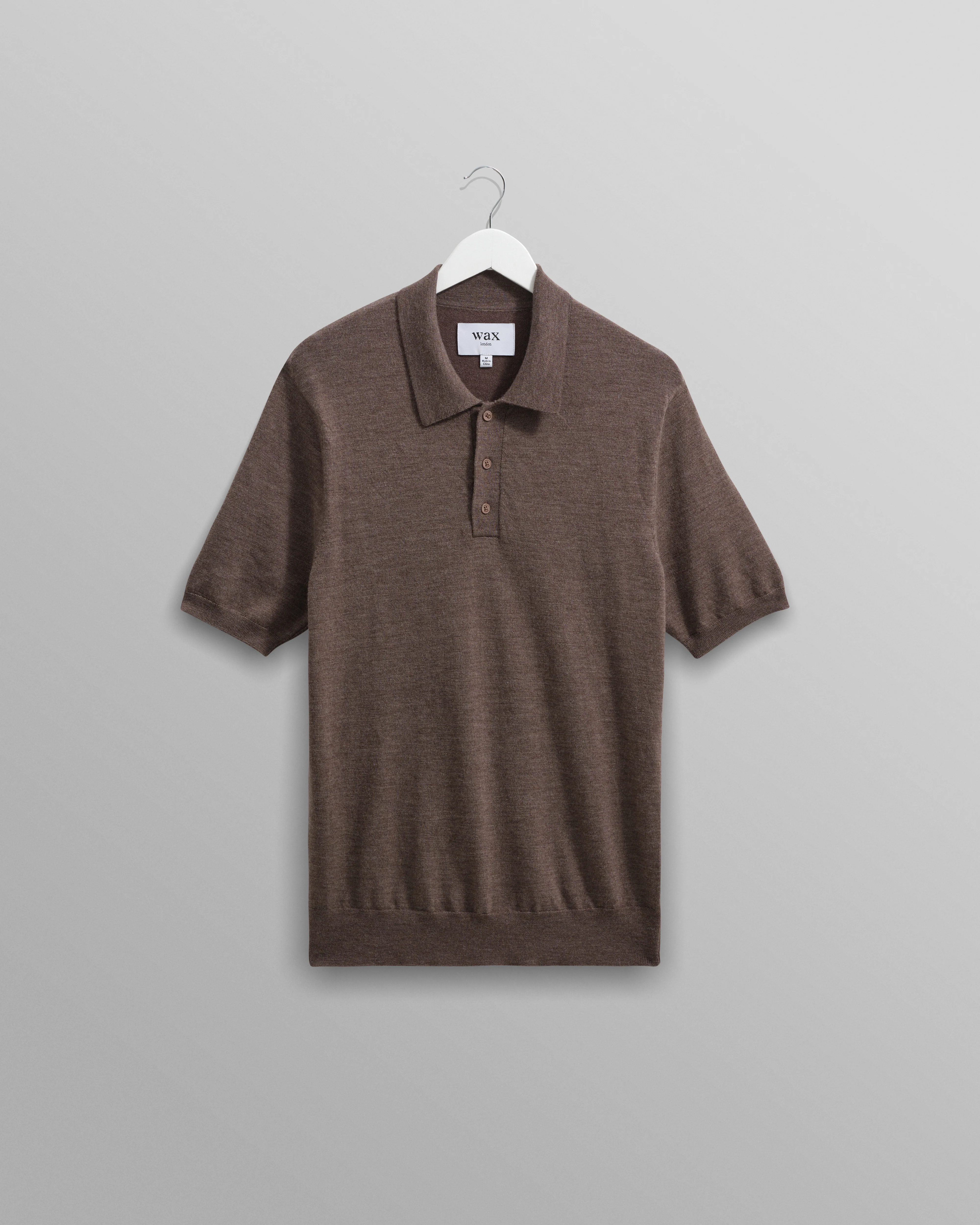 Naples - Brown Marl Worsted Wool Knitted Polo - Image 2