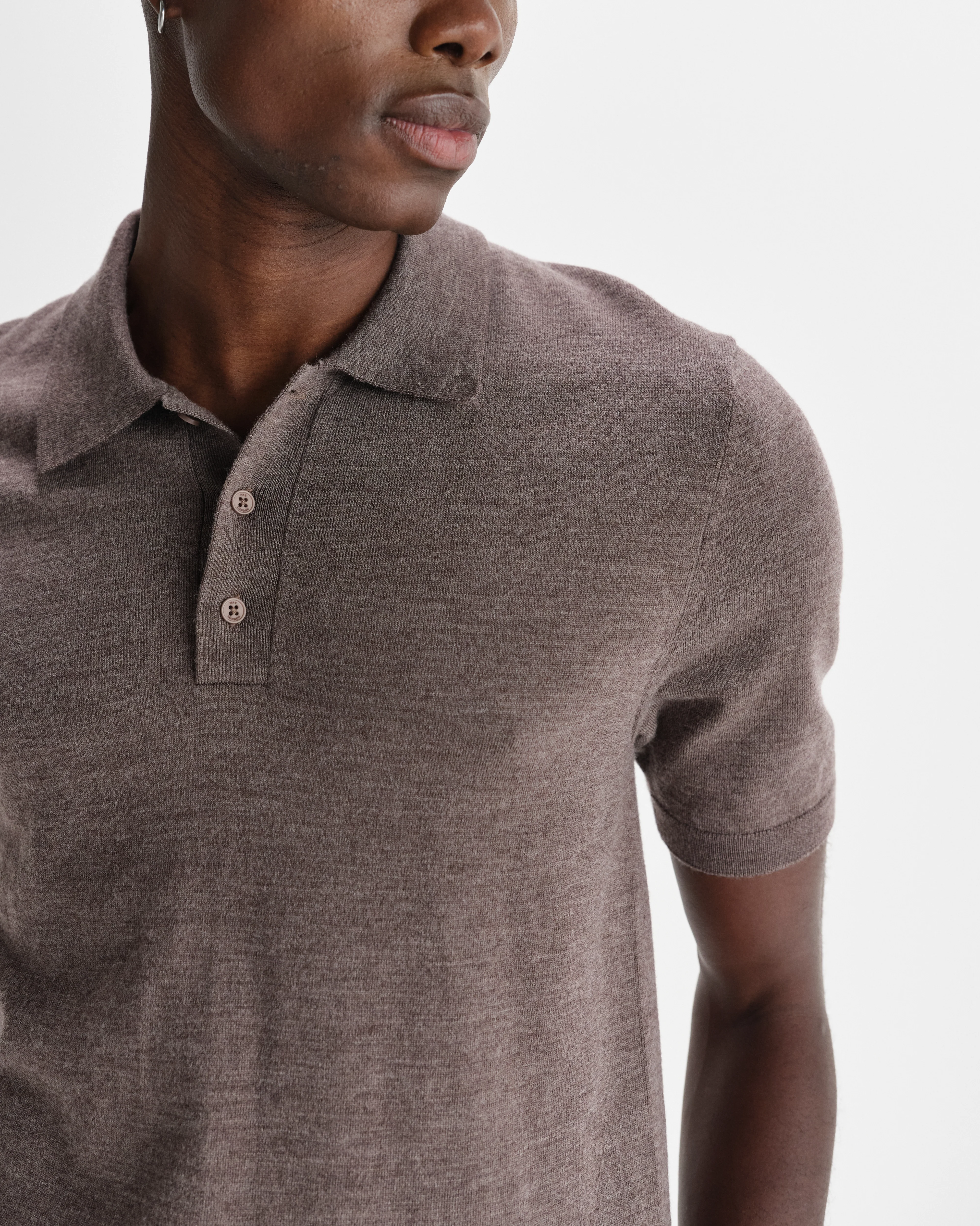 Naples - Brown Marl Worsted Wool Knitted Polo - Image 4